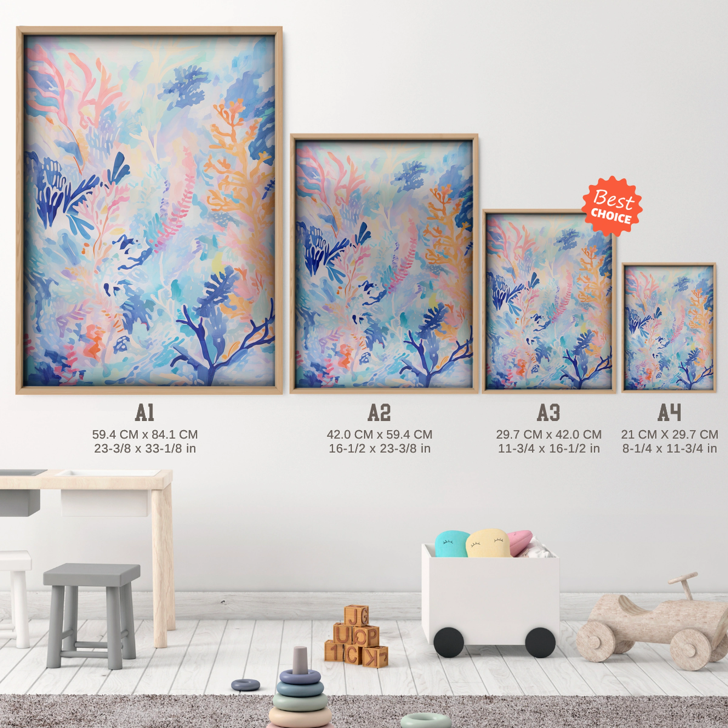 Reef Painting Nursery Print - size guide A4 A3 A2 A1 nursery print
