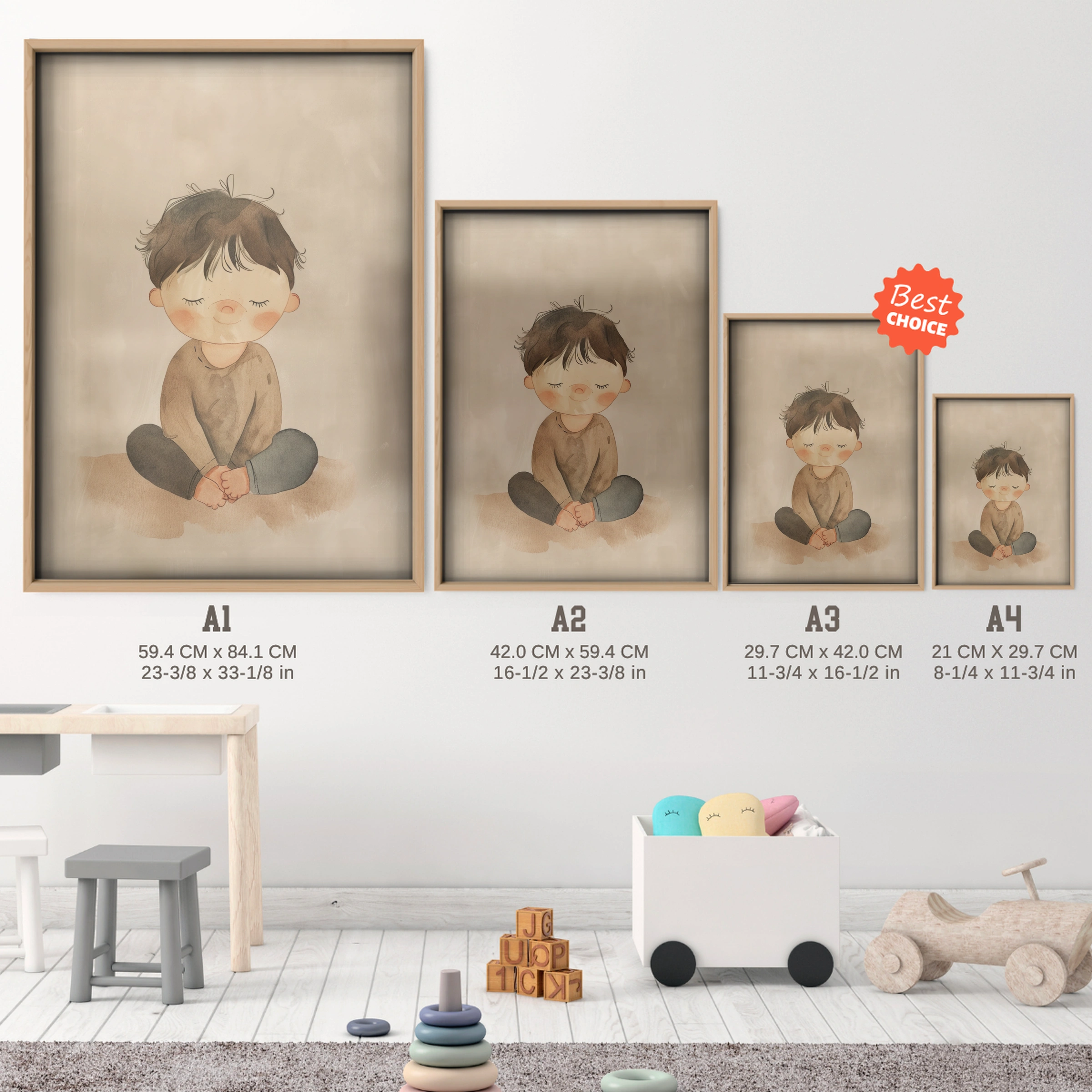 Resting Boy Nursery Print - size guide A4 A3 A2 A1 nursery print