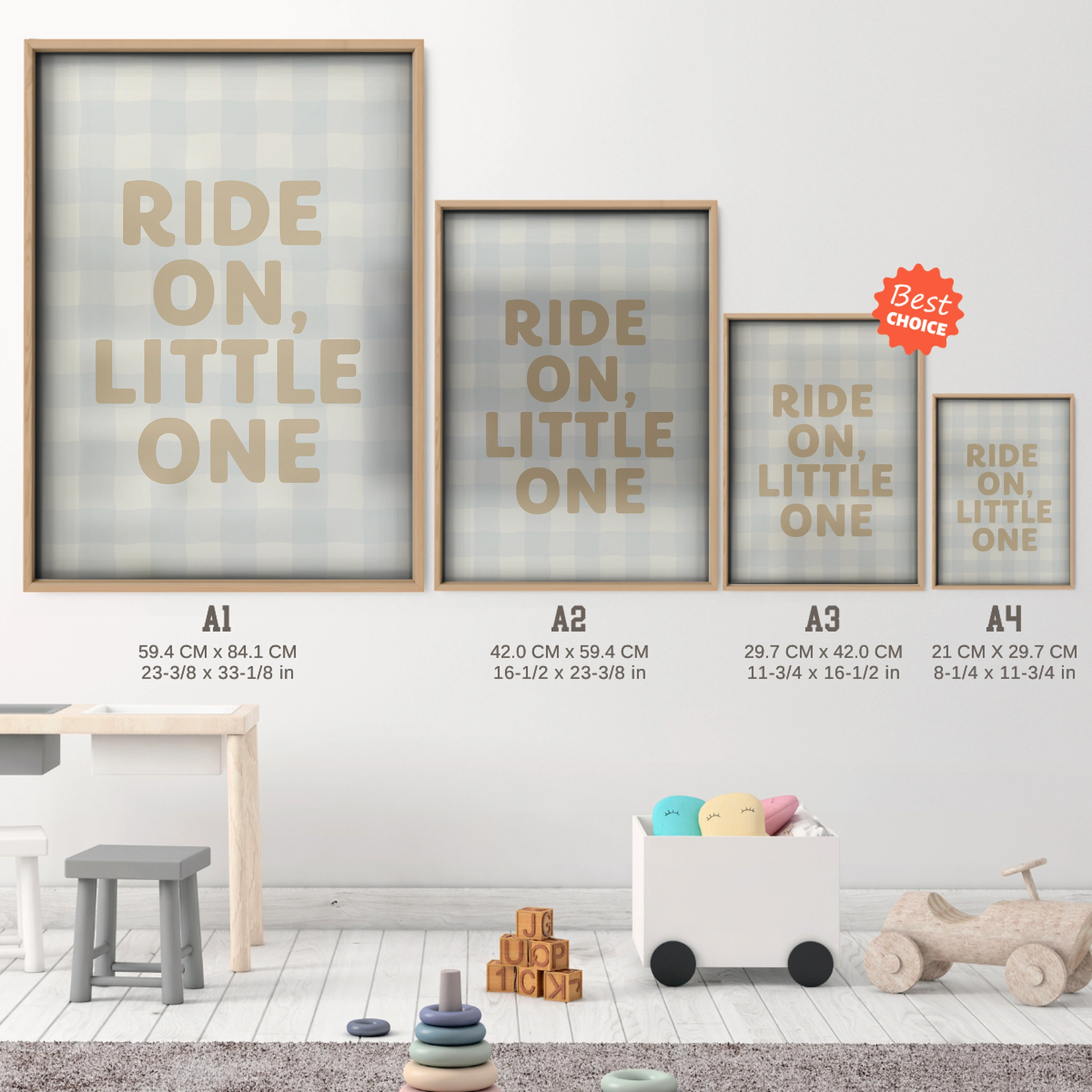 Ride On Little One Nursery Print - size guide A4 A3 A2 A1 nursery print