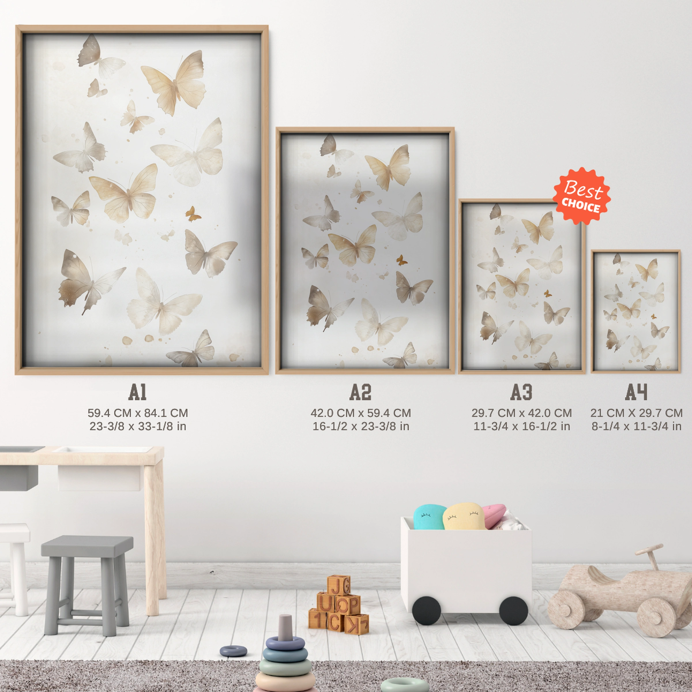 Rising Butterflies Nursery Print - size guide A4 A3 A2 A1 nursery print