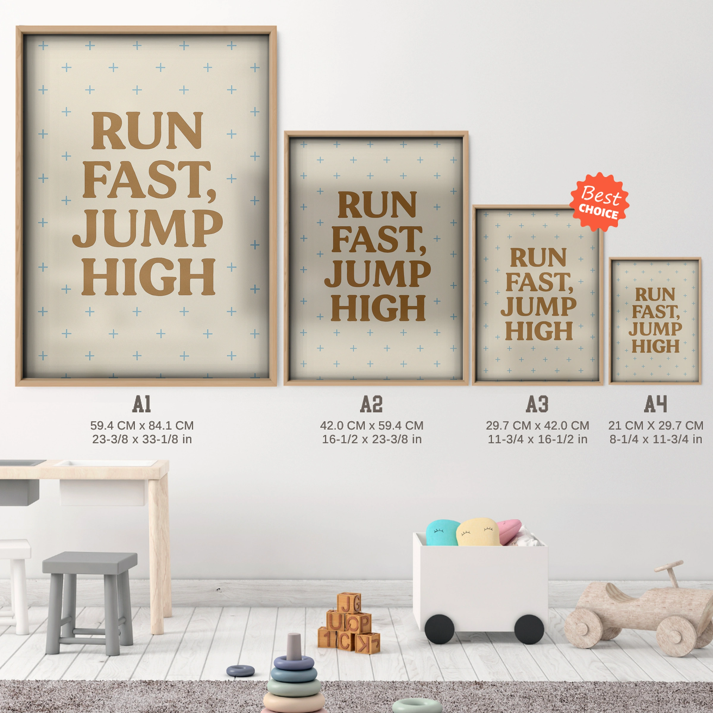 Run Fast Jump High Nursery Print - size guide A4 A3 A2 A1 nursery print