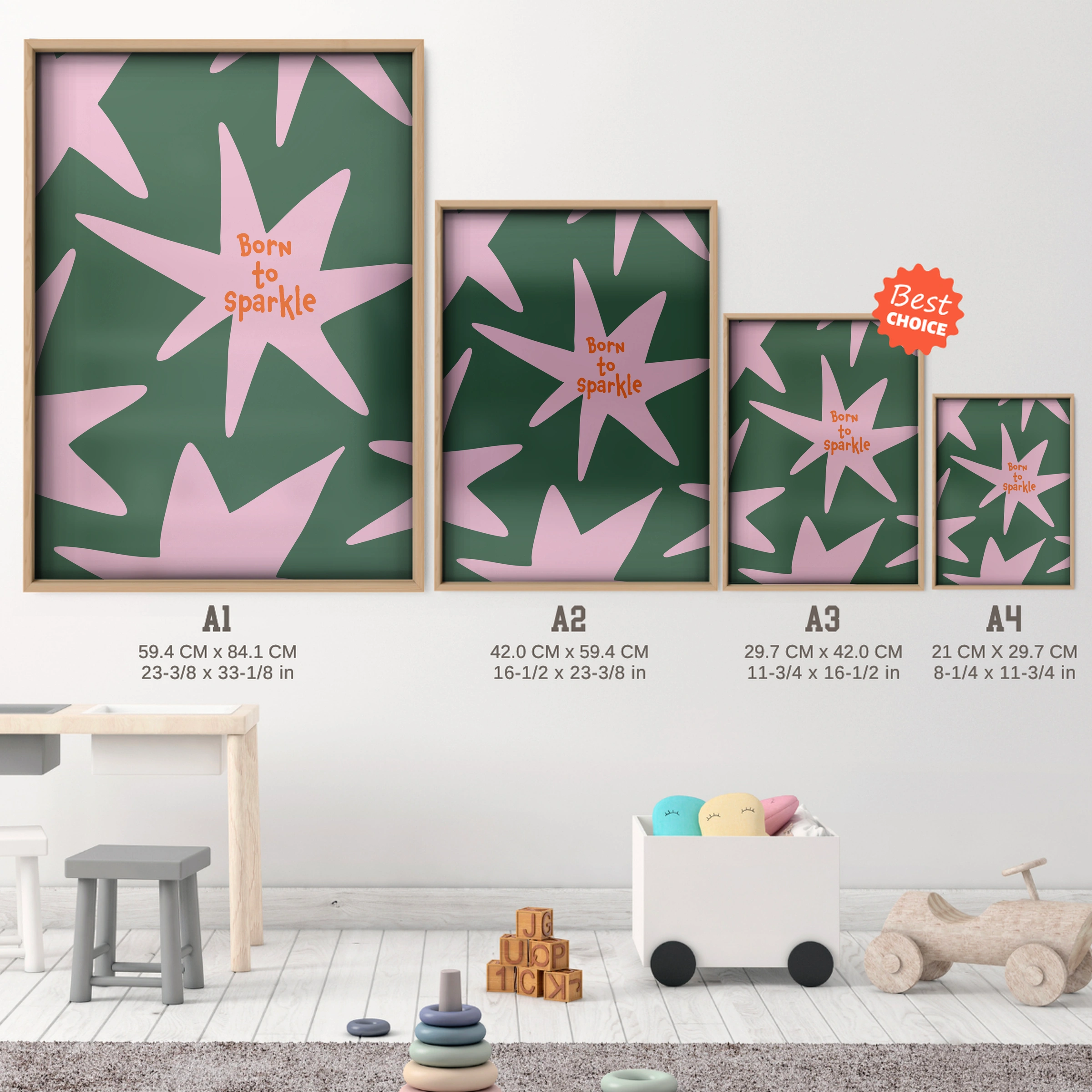 Shine Bright Star Nursery Print - size guide A4 A3 A2 A1 nursery print