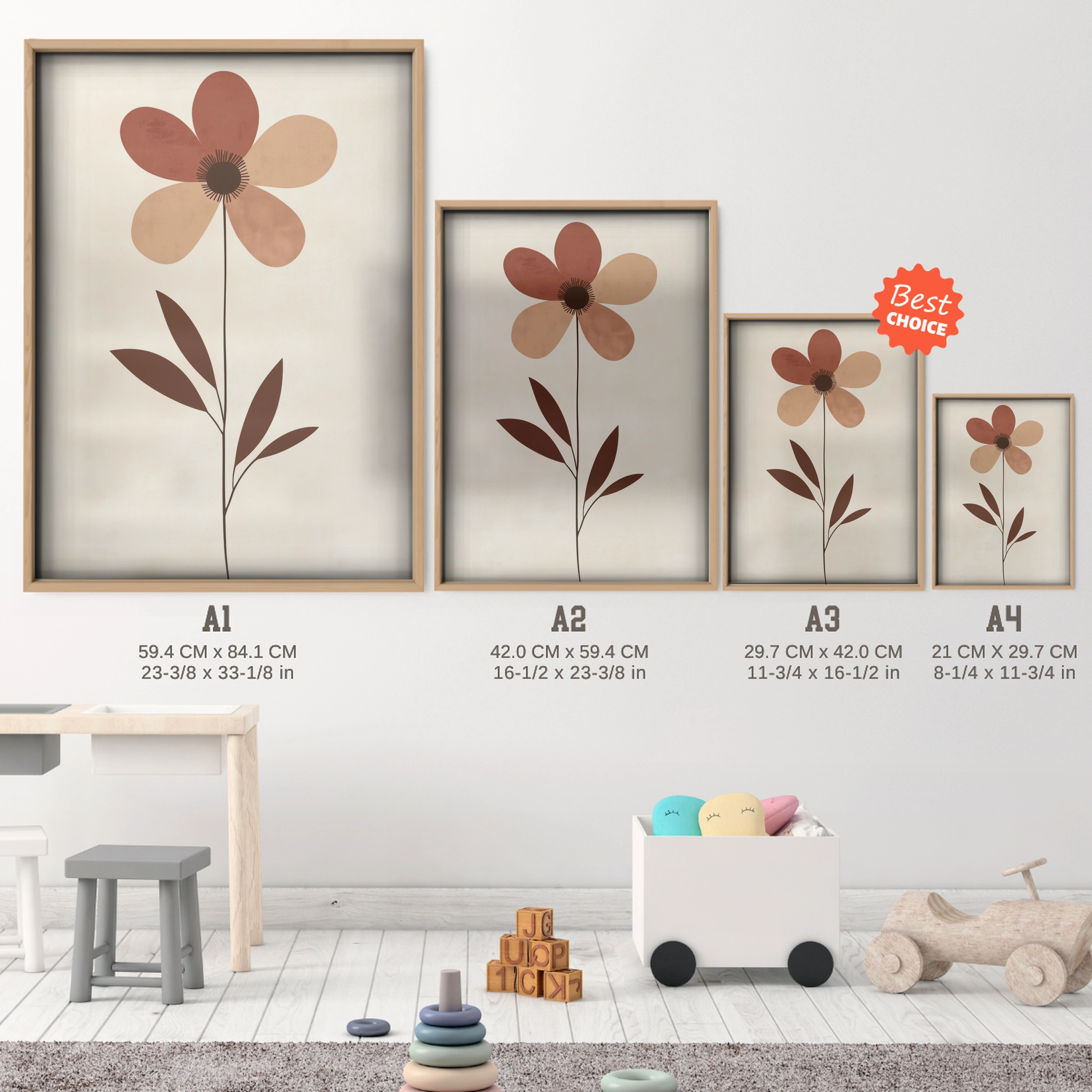 Single Flower Nursery Print - size guide A4 A3 A2 A1 nursery print