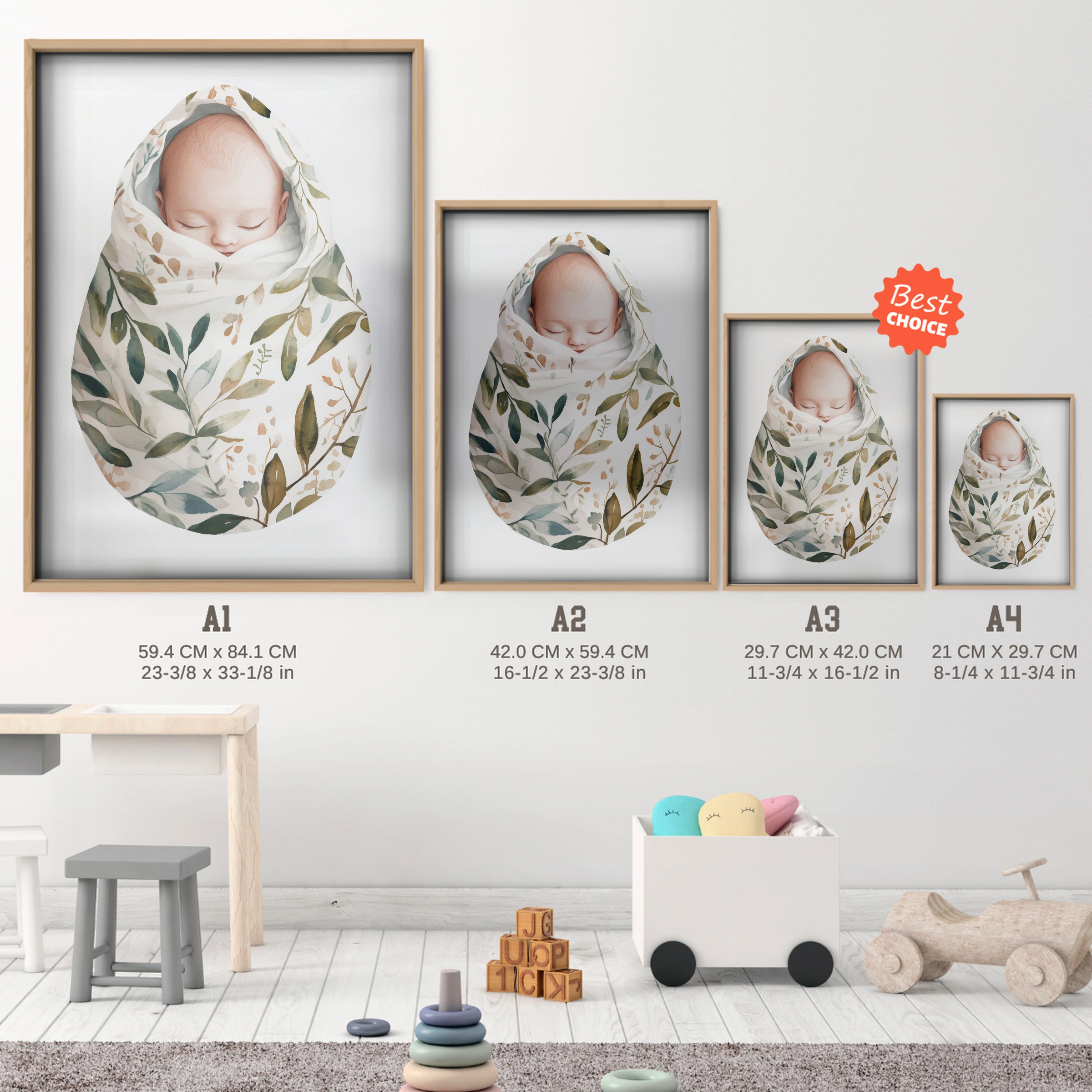 Sleeping Baby Nursery Print - size guide A4 A3 A2 A1 nursery print
