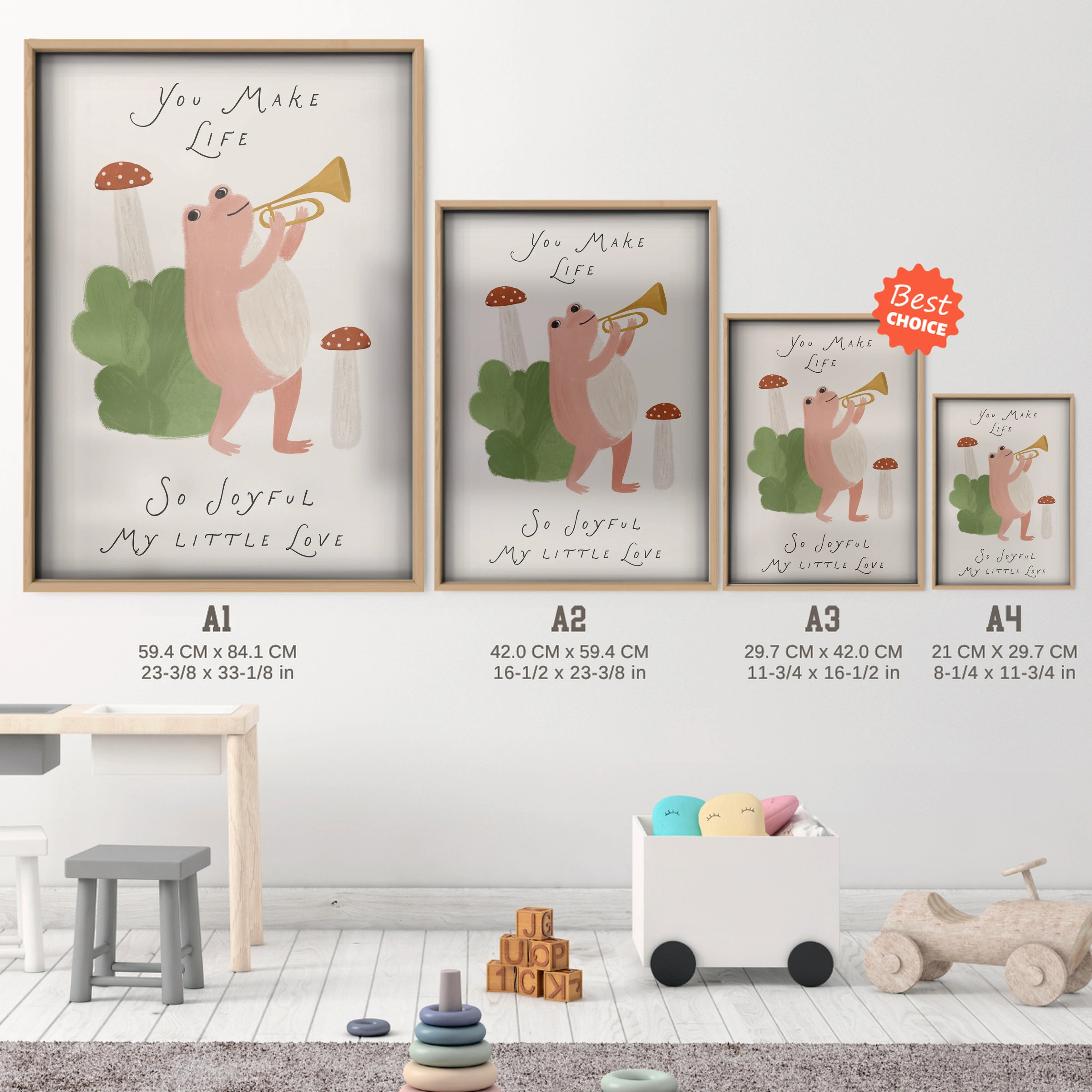 So Joyful Bear Nursery Print - size guide A4 A3 A2 A1 nursery print