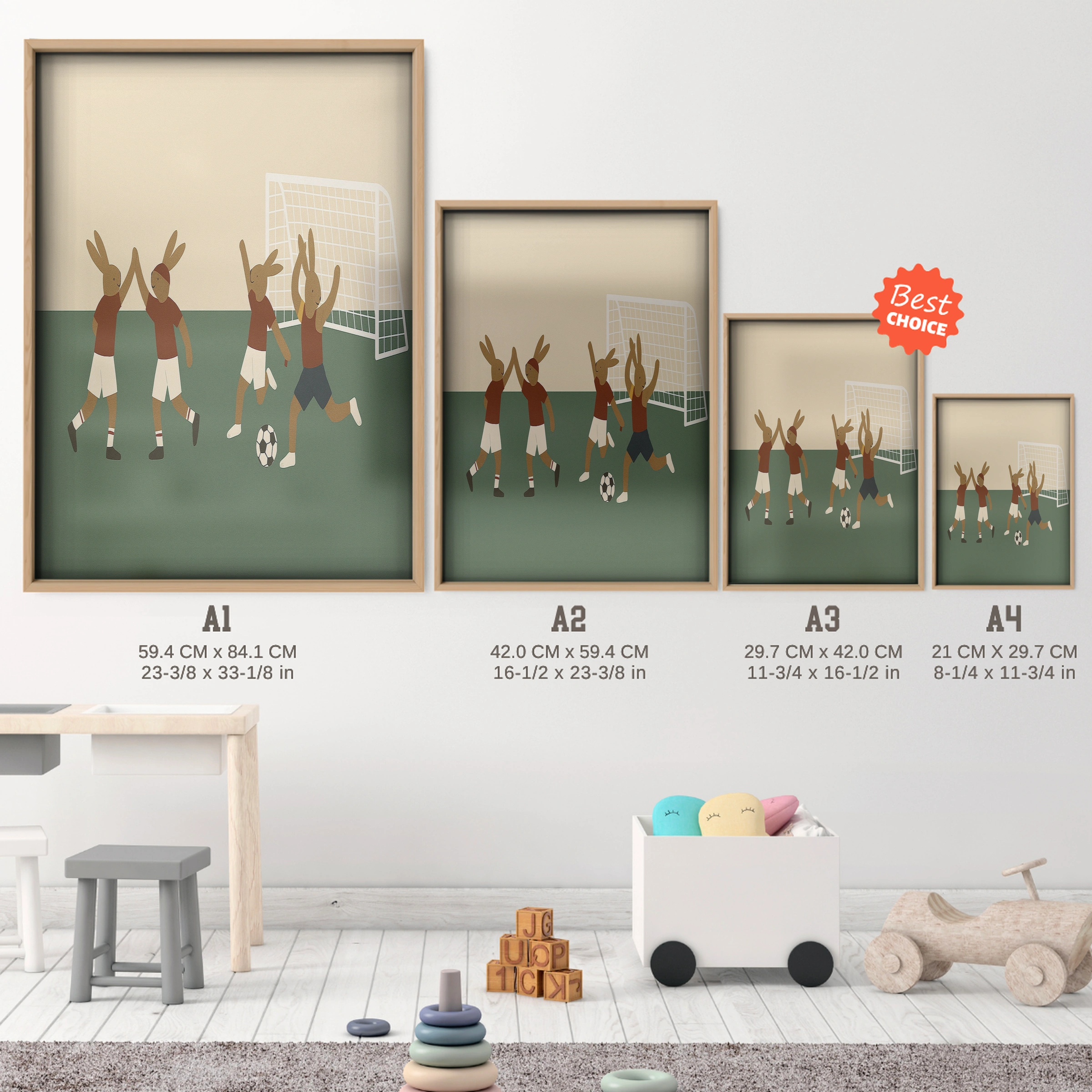 Soccer Celebration Nursery Print - size guide A4 A3 A2 A1 nursery print
