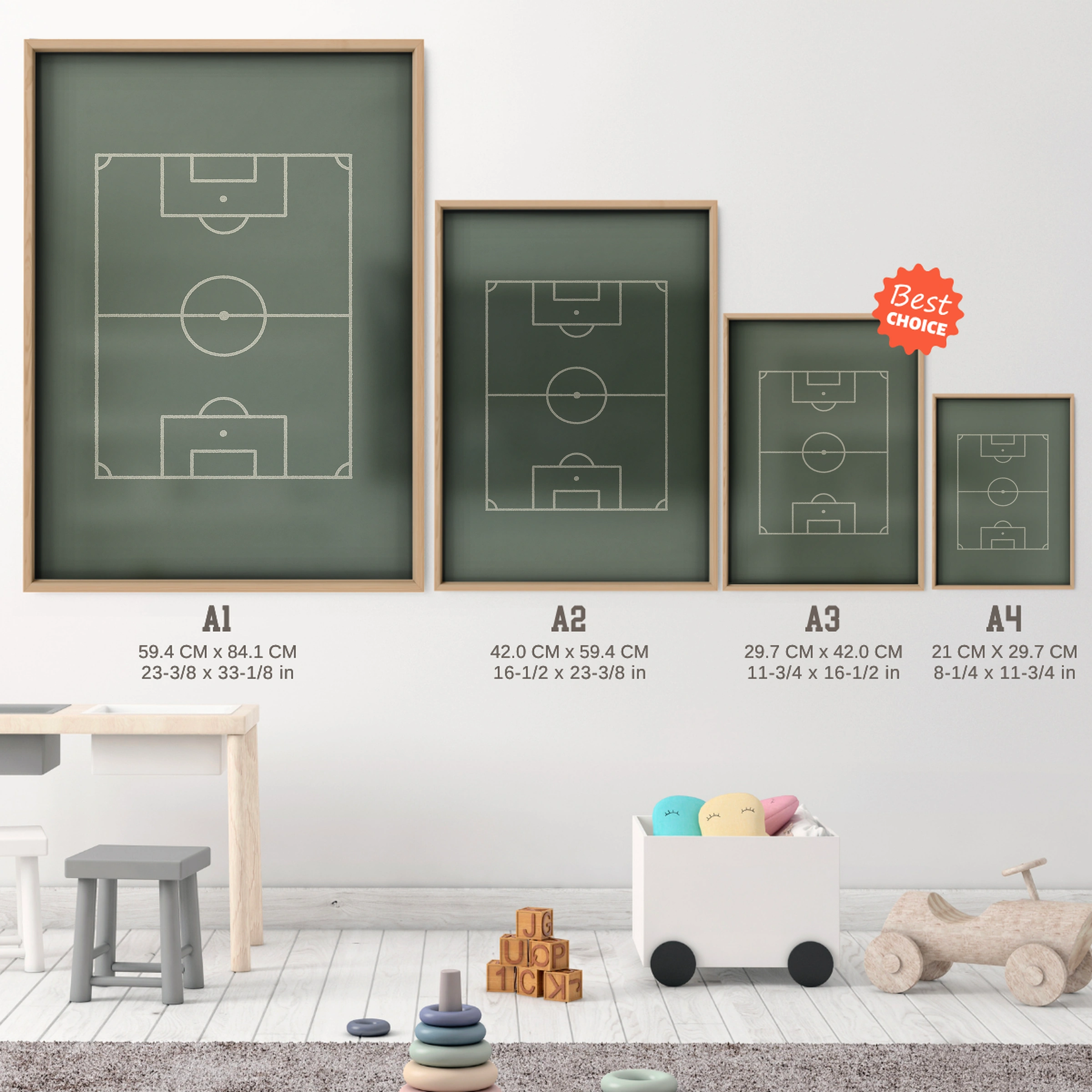 Soccer Field Nursery Print - size guide A4 A3 A2 A1 nursery print