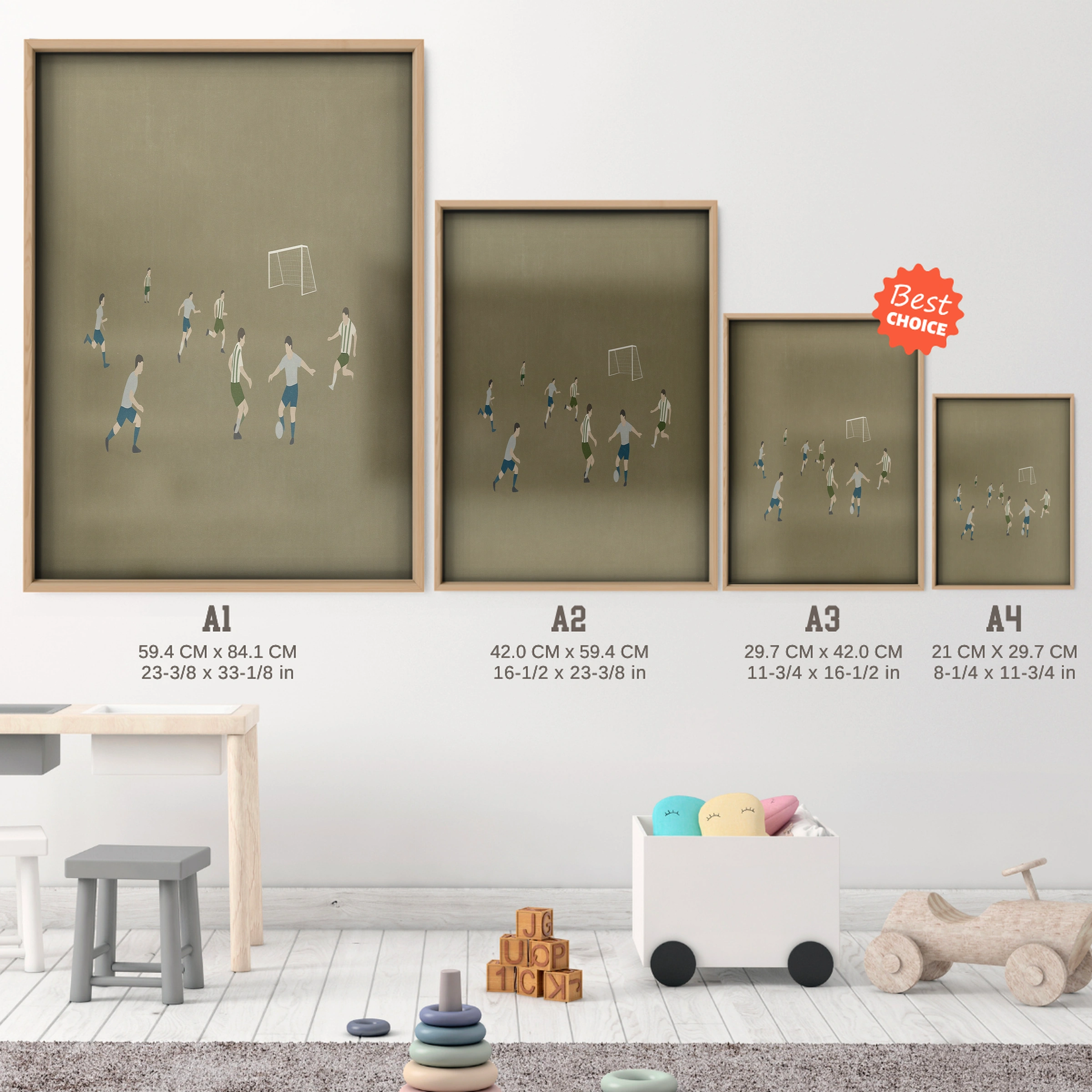 Soccer Players Nursery Print - size guide A4 A3 A2 A1 nursery print