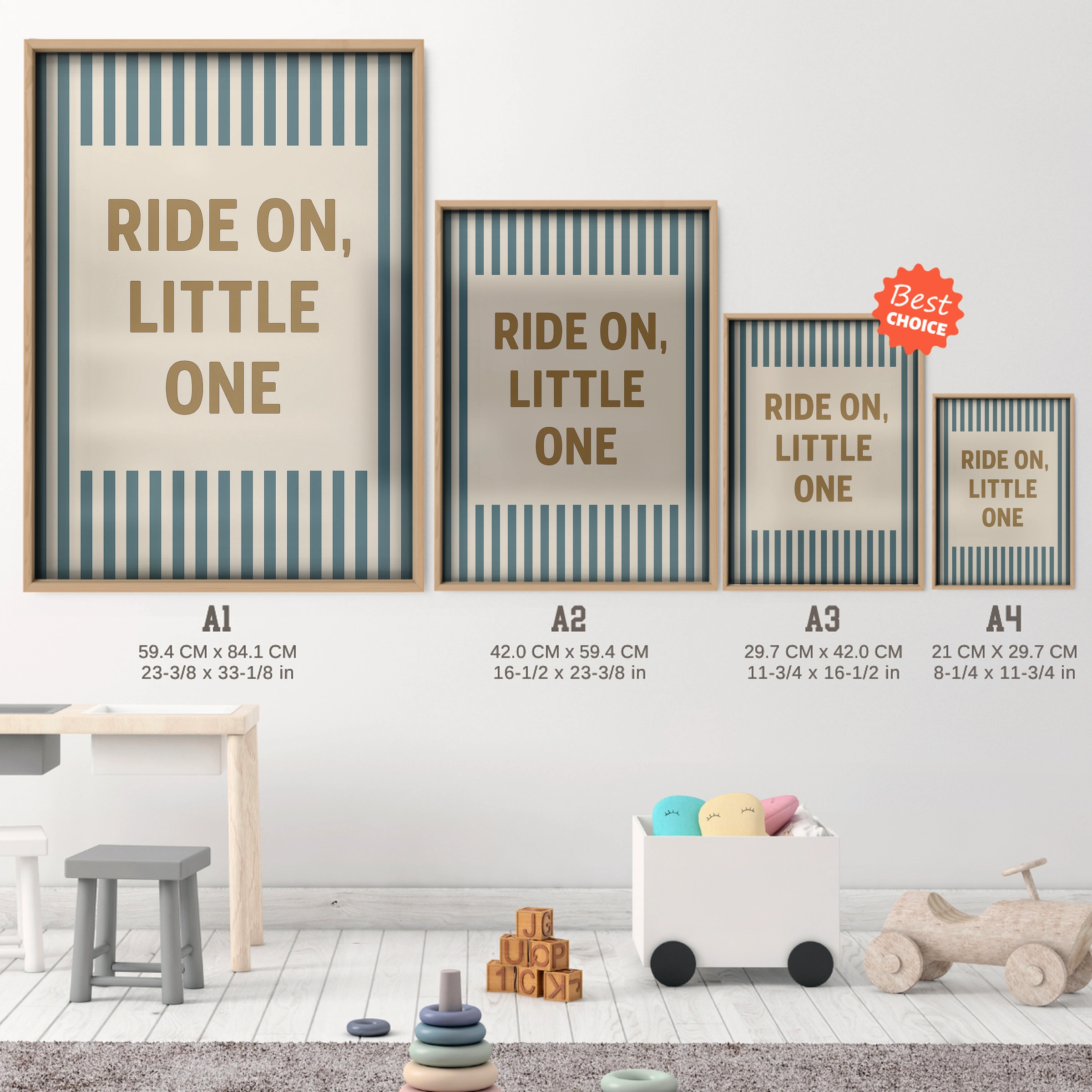 Soft Stripes Nursery Print - size guide A4 A3 A2 A1 nursery print