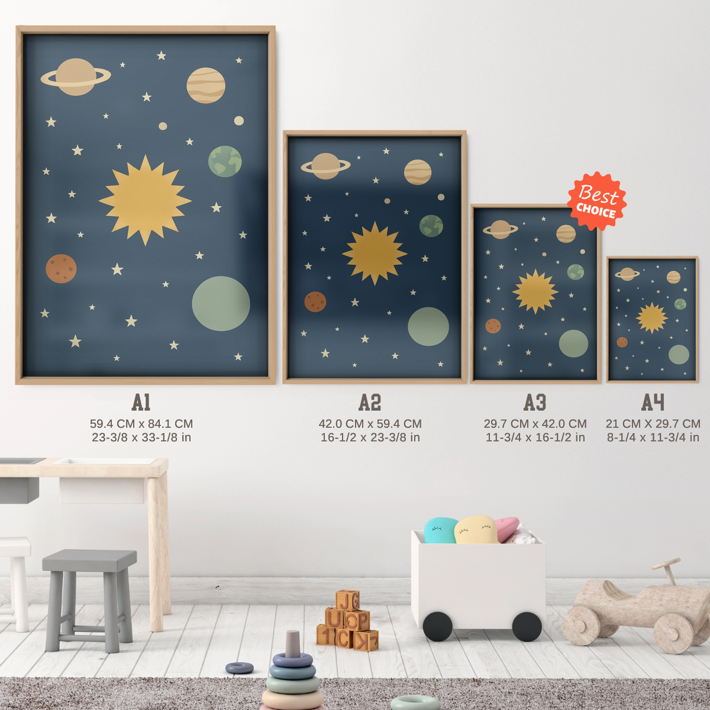 Solar System Planets Nursery Print - size guide A4 A3 A2 A1 nursery print