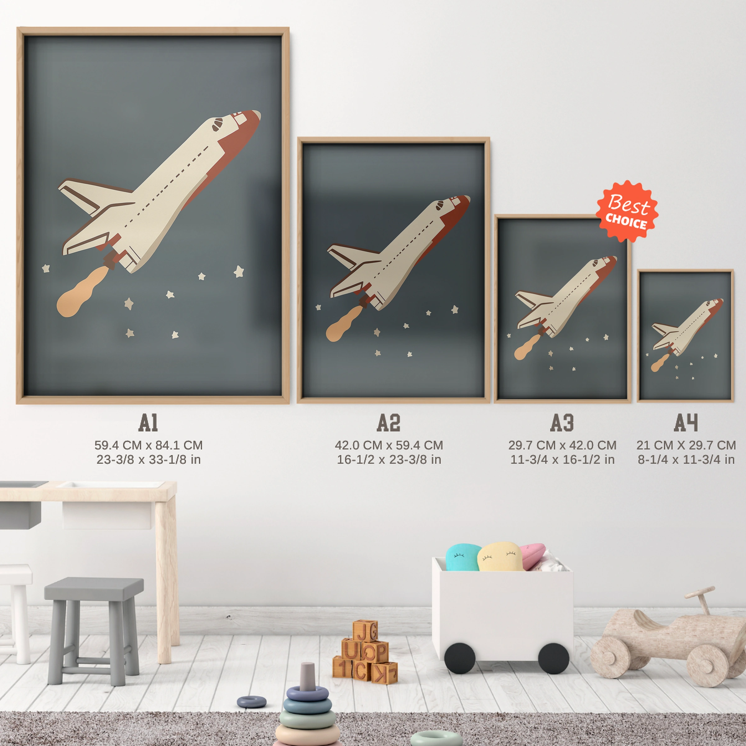 Space Shuttle in Flight Nursery Print - size guide A4 A3 A2 A1 nursery print