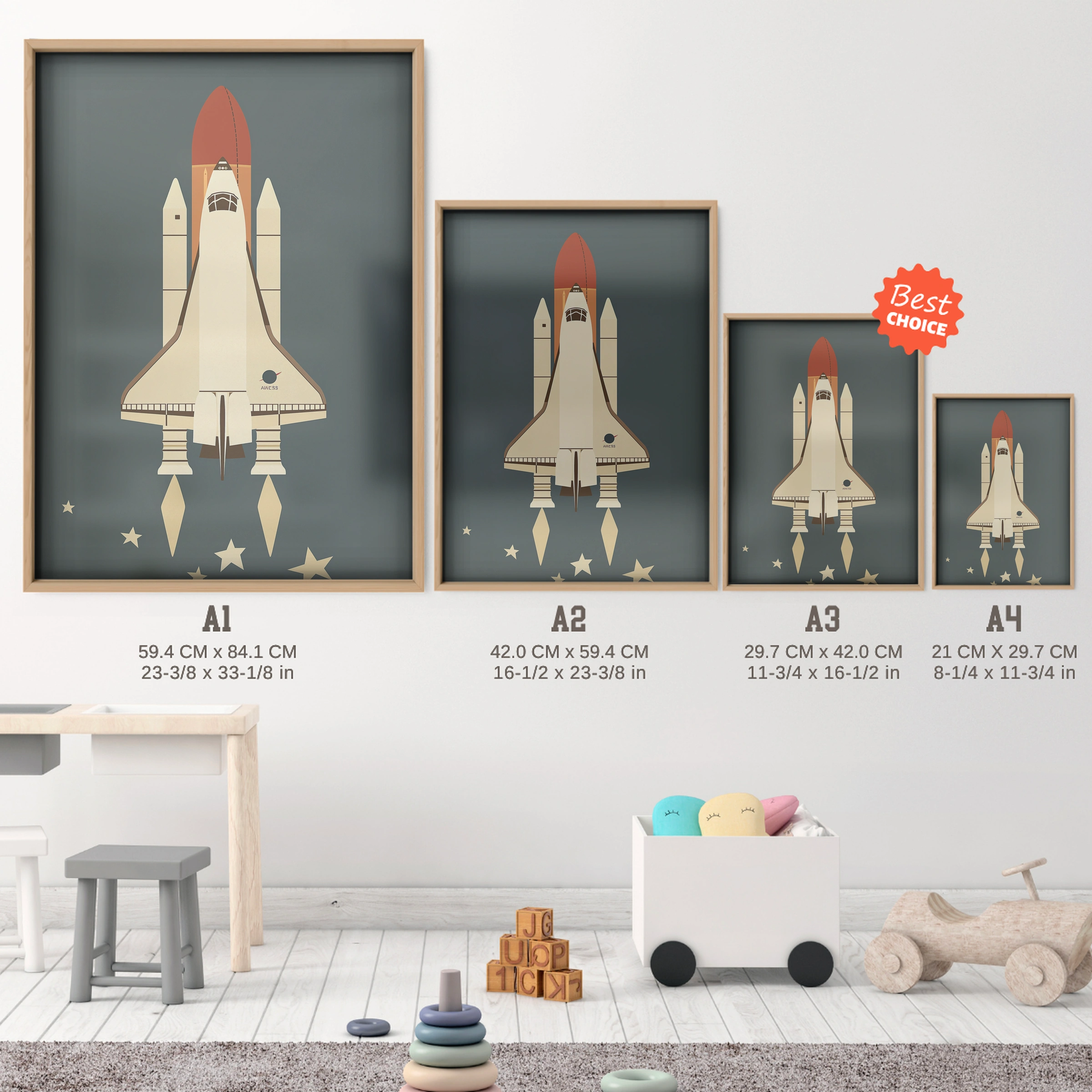 Space Shuttle Launch Nursery Print - size guide A4 A3 A2 A1 nursery print
