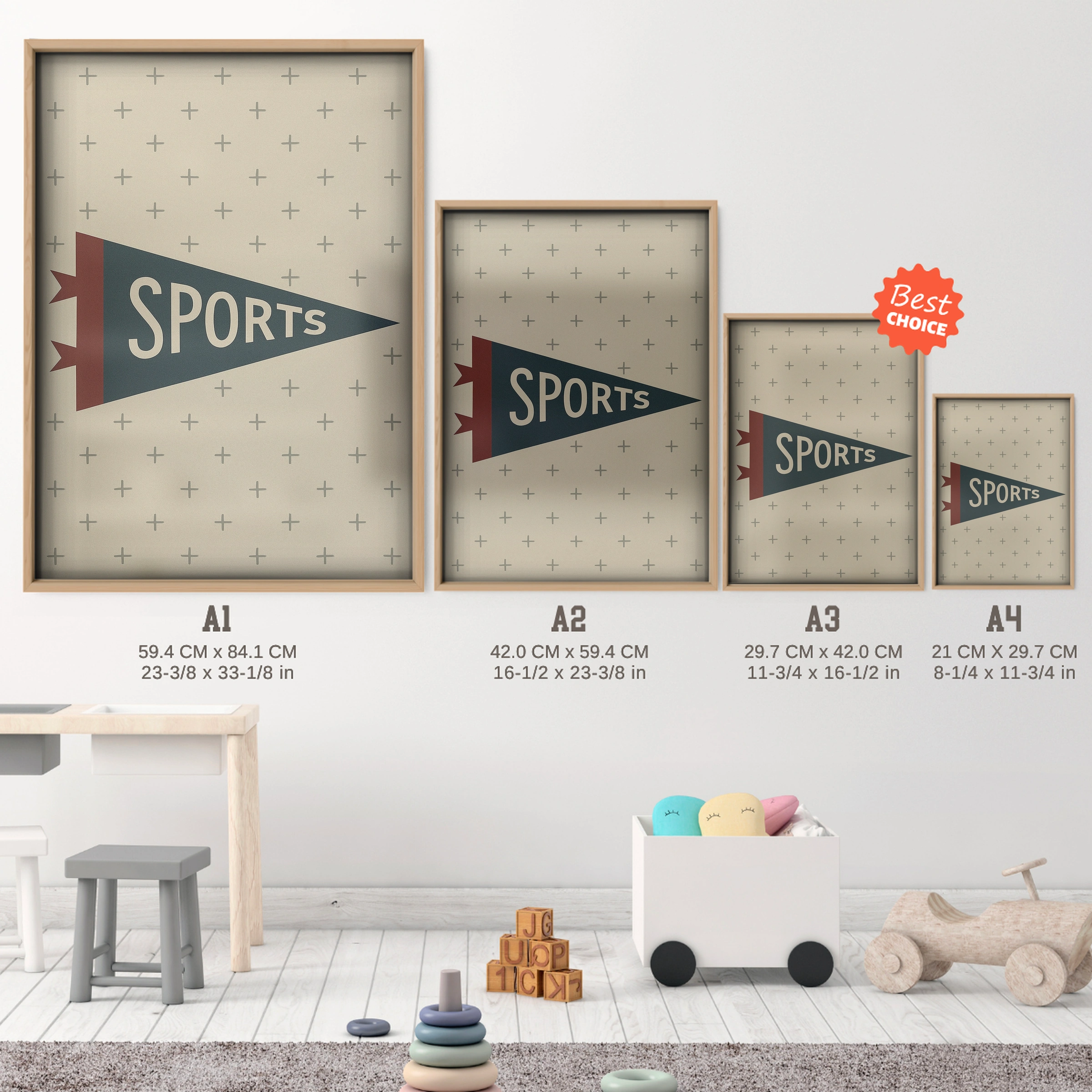 Sports Pennant Two Nursery Print - size guide A4 A3 A2 A1 nursery print