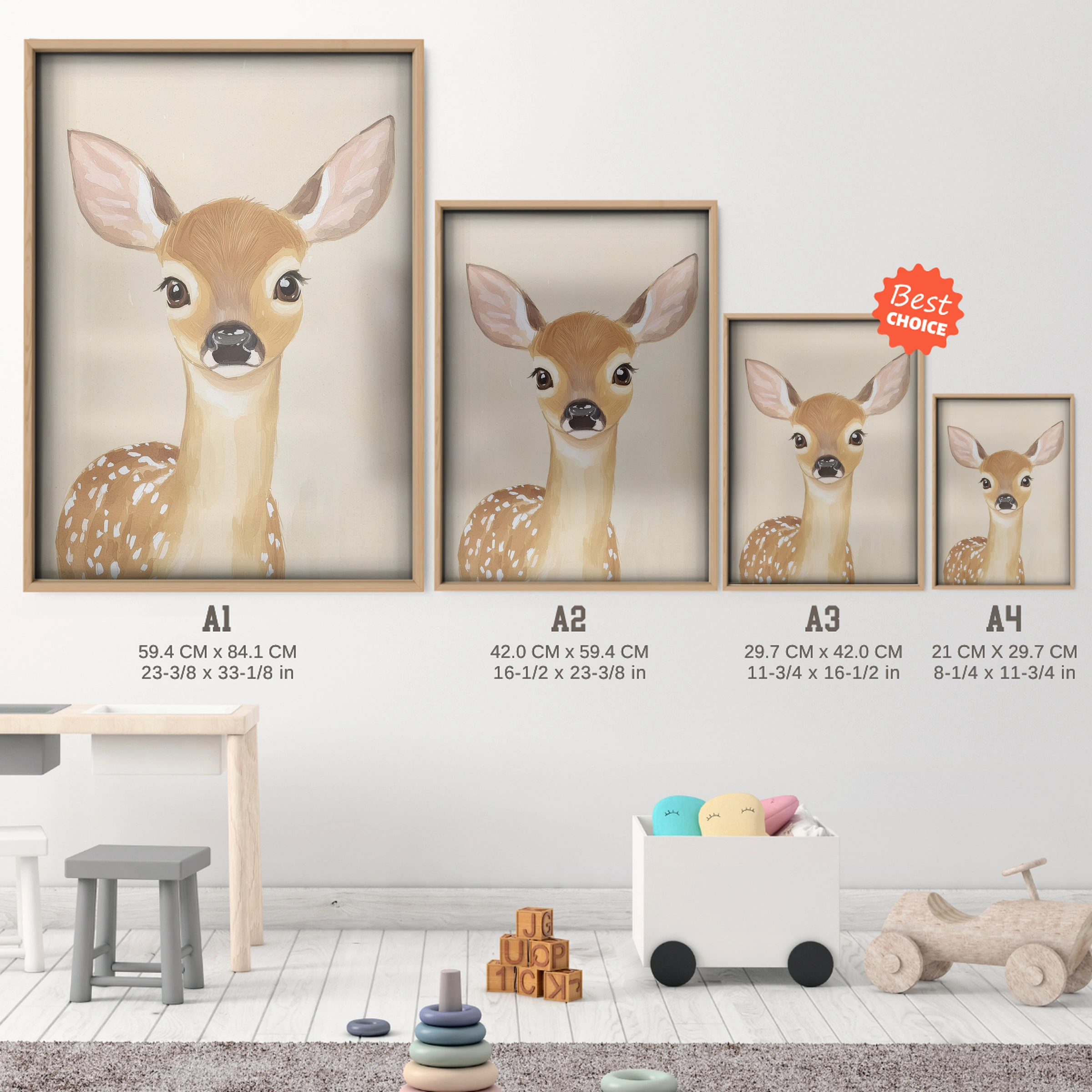 Spotted Fawn Nursery Print - size guide A4 A3 A2 A1 nursery print