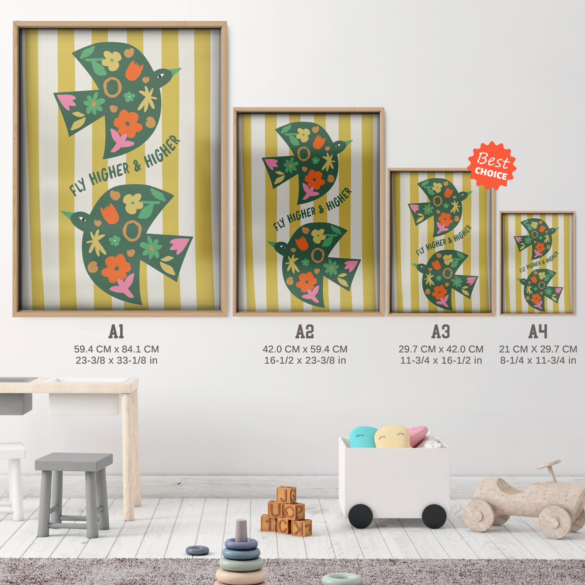Stay Wild Pineapple Nursery Print - size guide A4 A3 A2 A1 nursery print