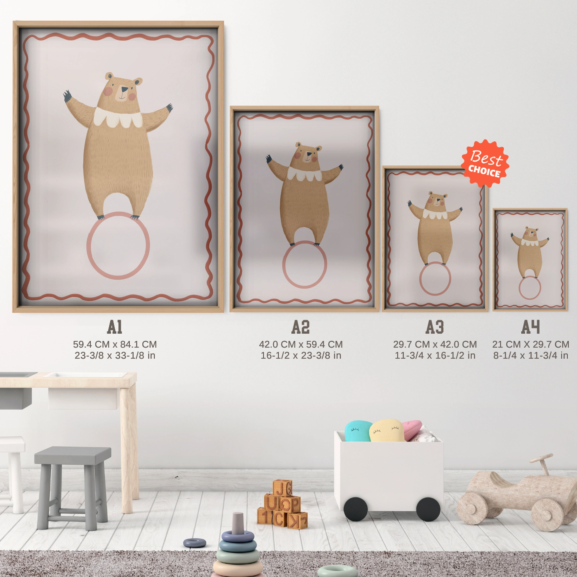 Sweet Little Bear Nursery Print - size guide A4 A3 A2 A1 nursery print