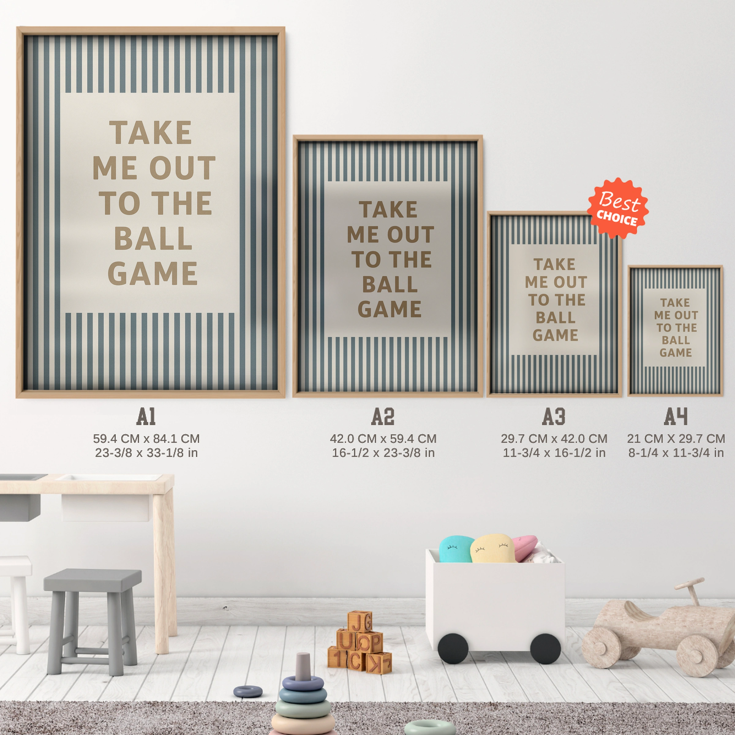 Take Me Out to the Ball Game Nursery Print - size guide A4 A3 A2 A1 nursery print