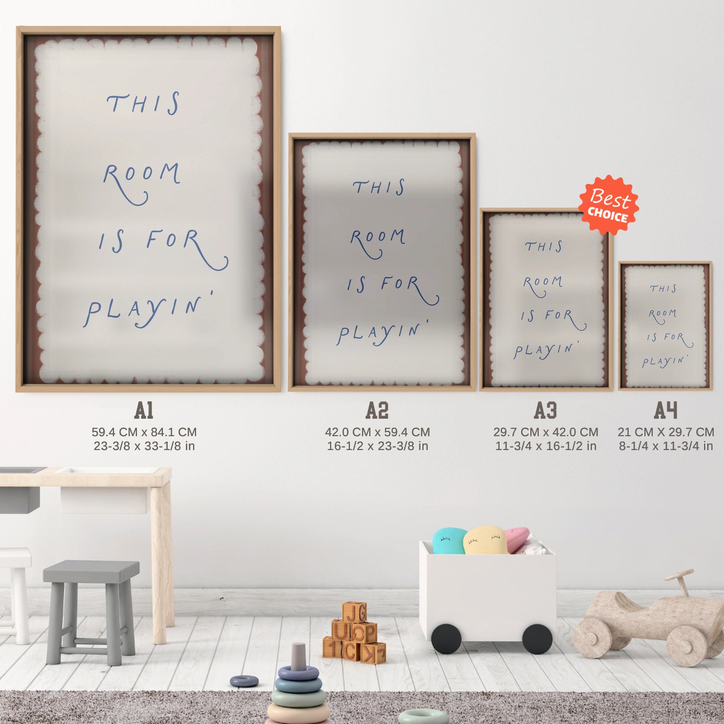 This Room Is For Playin Nursery Print - size guide A4 A3 A2 A1 nursery print