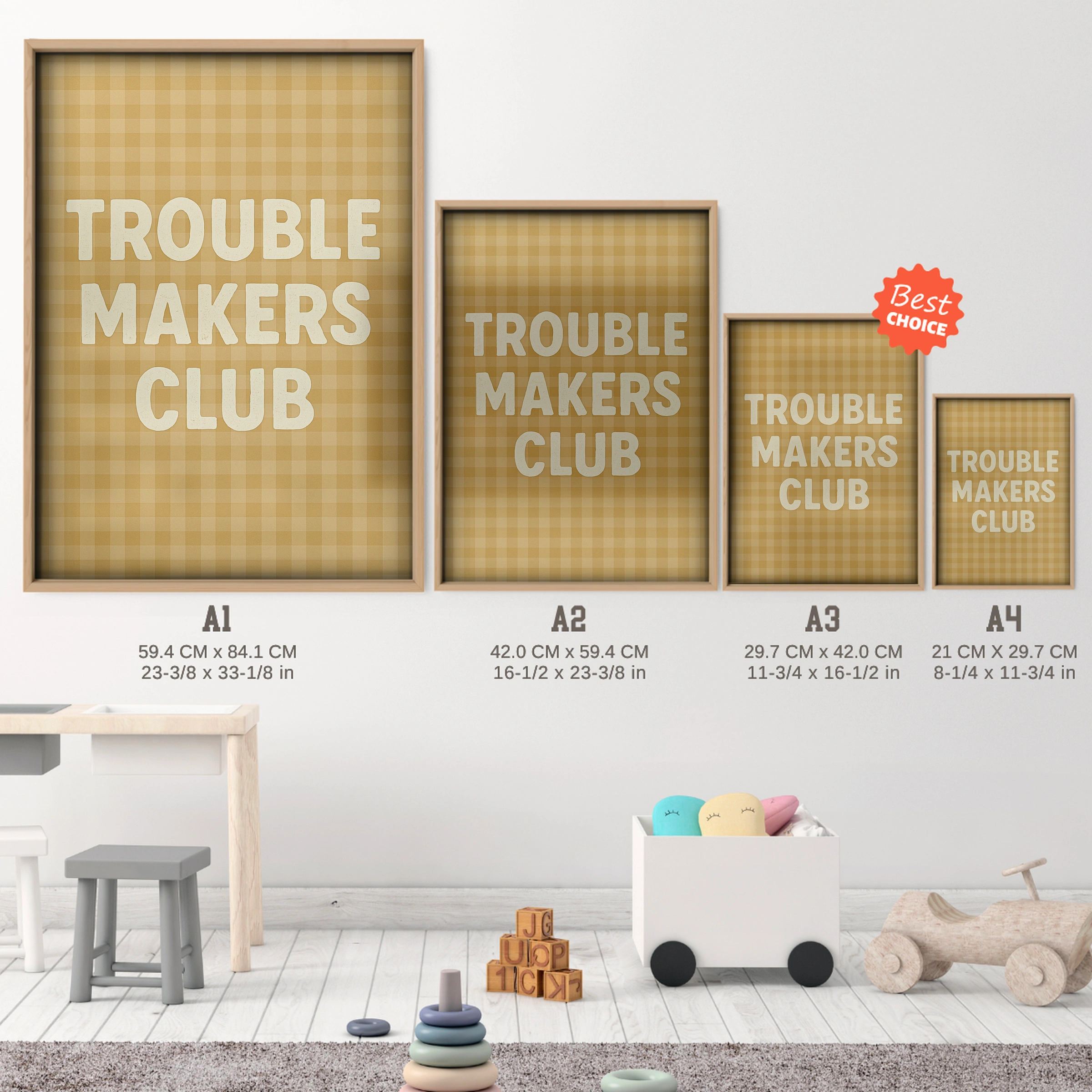 Trouble Makers Club Two Nursery Print - size guide A4 A3 A2 A1 nursery print