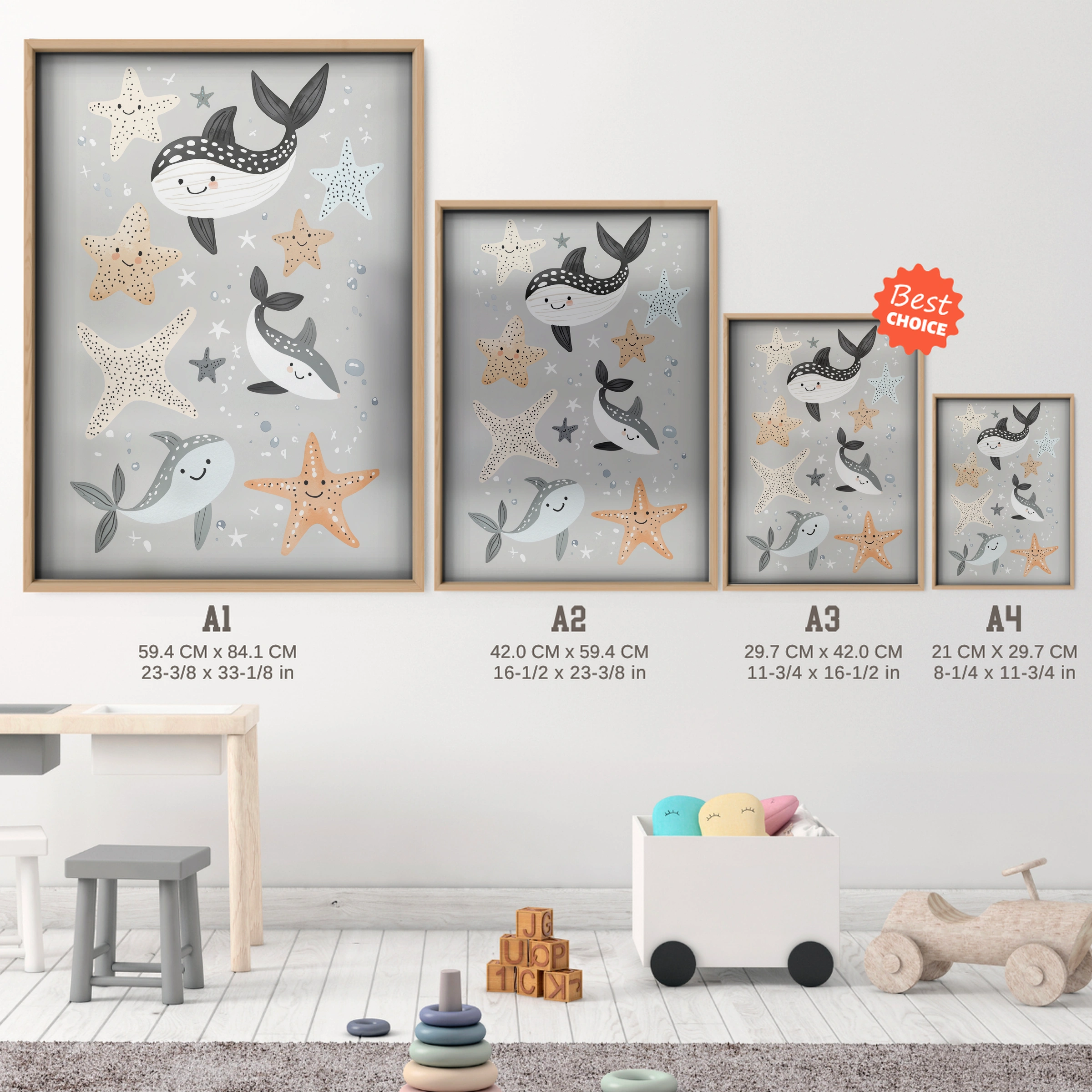 Under the Sea Nursery Print - size guide A4 A3 A2 A1 nursery print