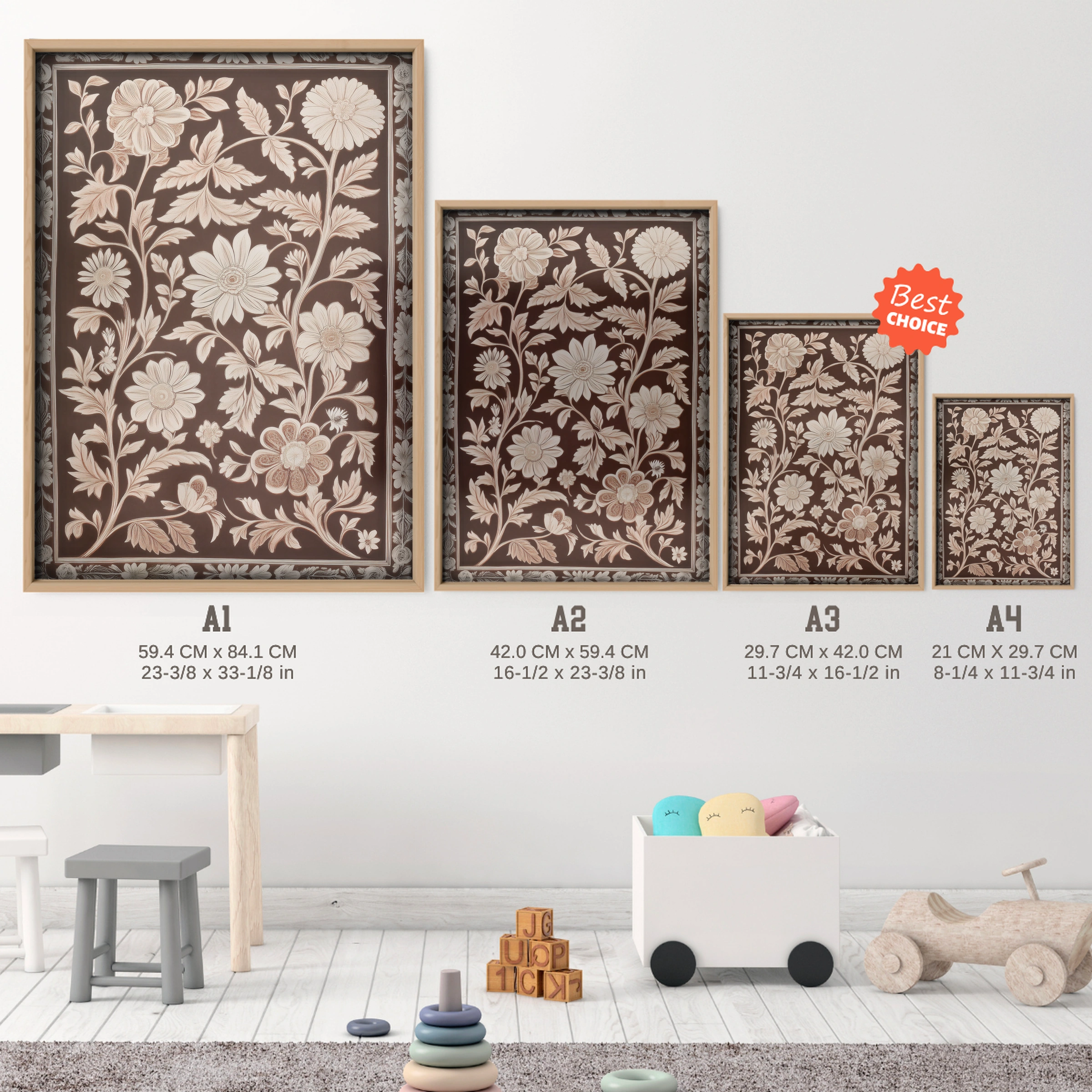 Vintage Floral Tapestry Nursery Print - size guide A4 A3 A2 A1 nursery print
