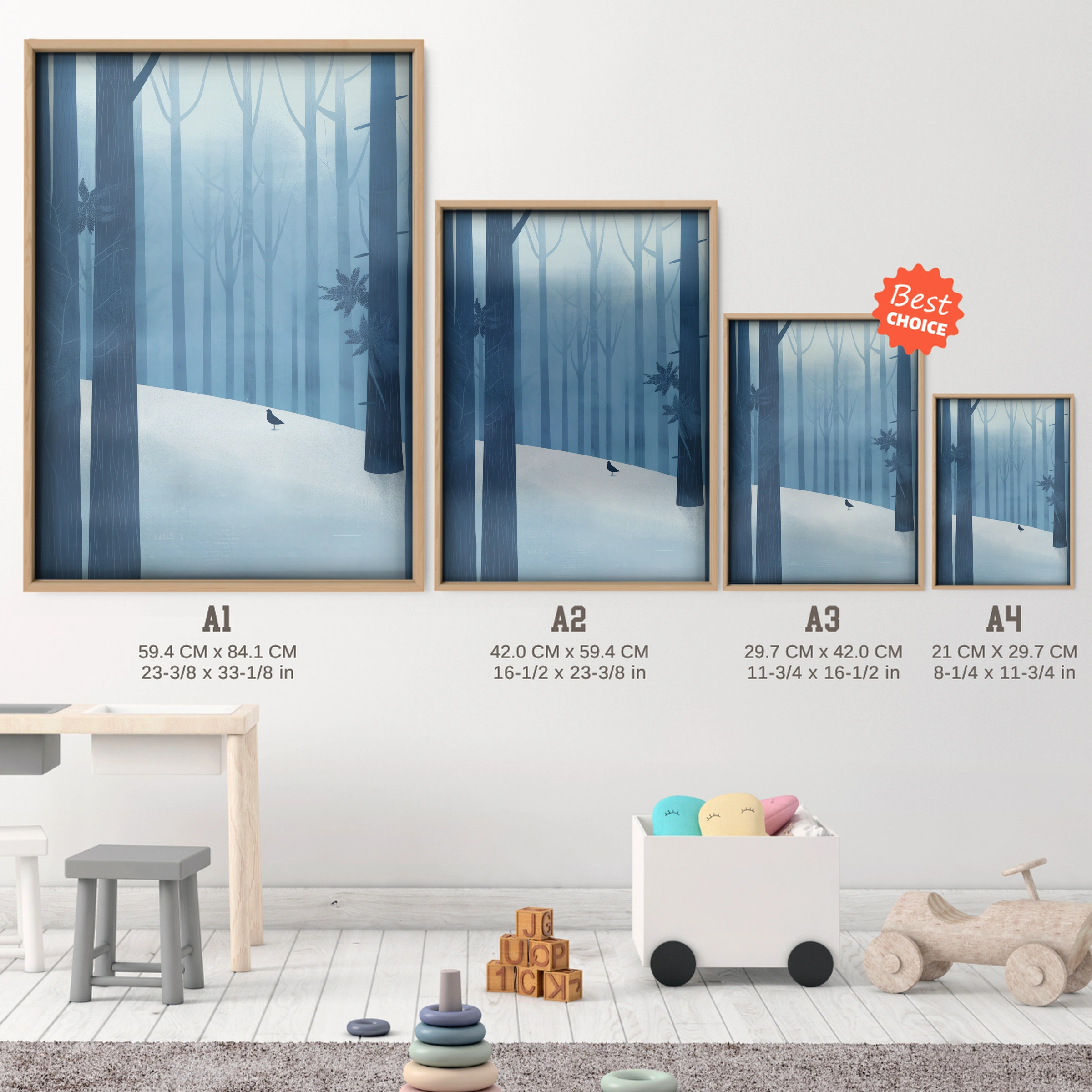 Winter Forest Nursery Print - size guide A4 A3 A2 A1 nursery print