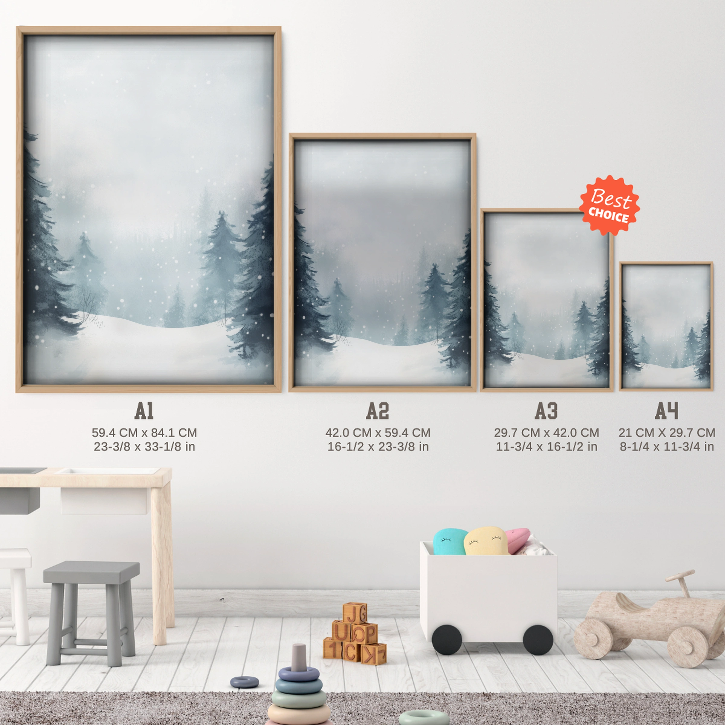 Winter Forest Two Christmas Print - size guide A4 A3 A2 A1 nursery print