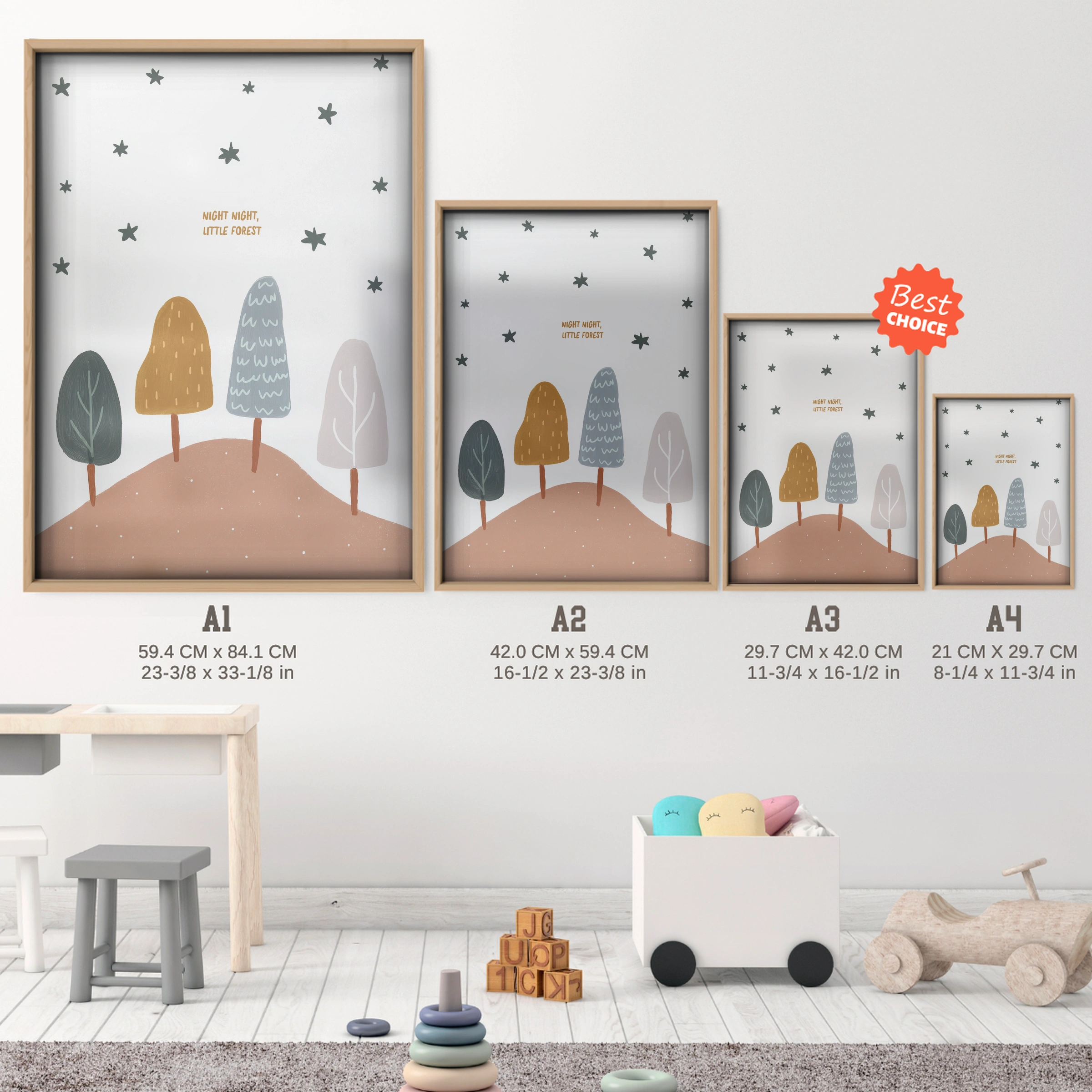 Winter Trees Nursery Print - size guide A4 A3 A2 A1 nursery print