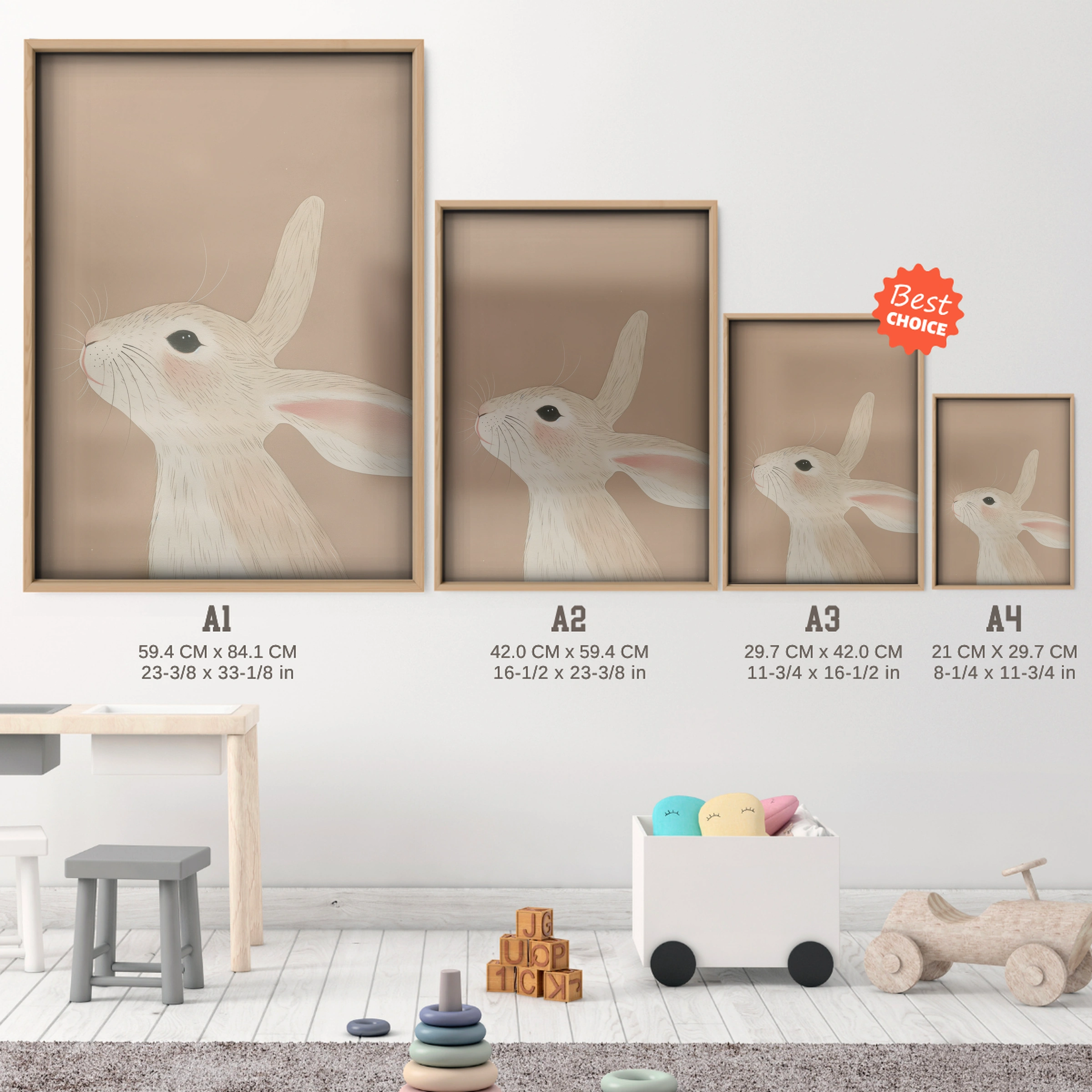 Woodland Hare Nursery Print - size guide A4 A3 A2 A1 nursery print
