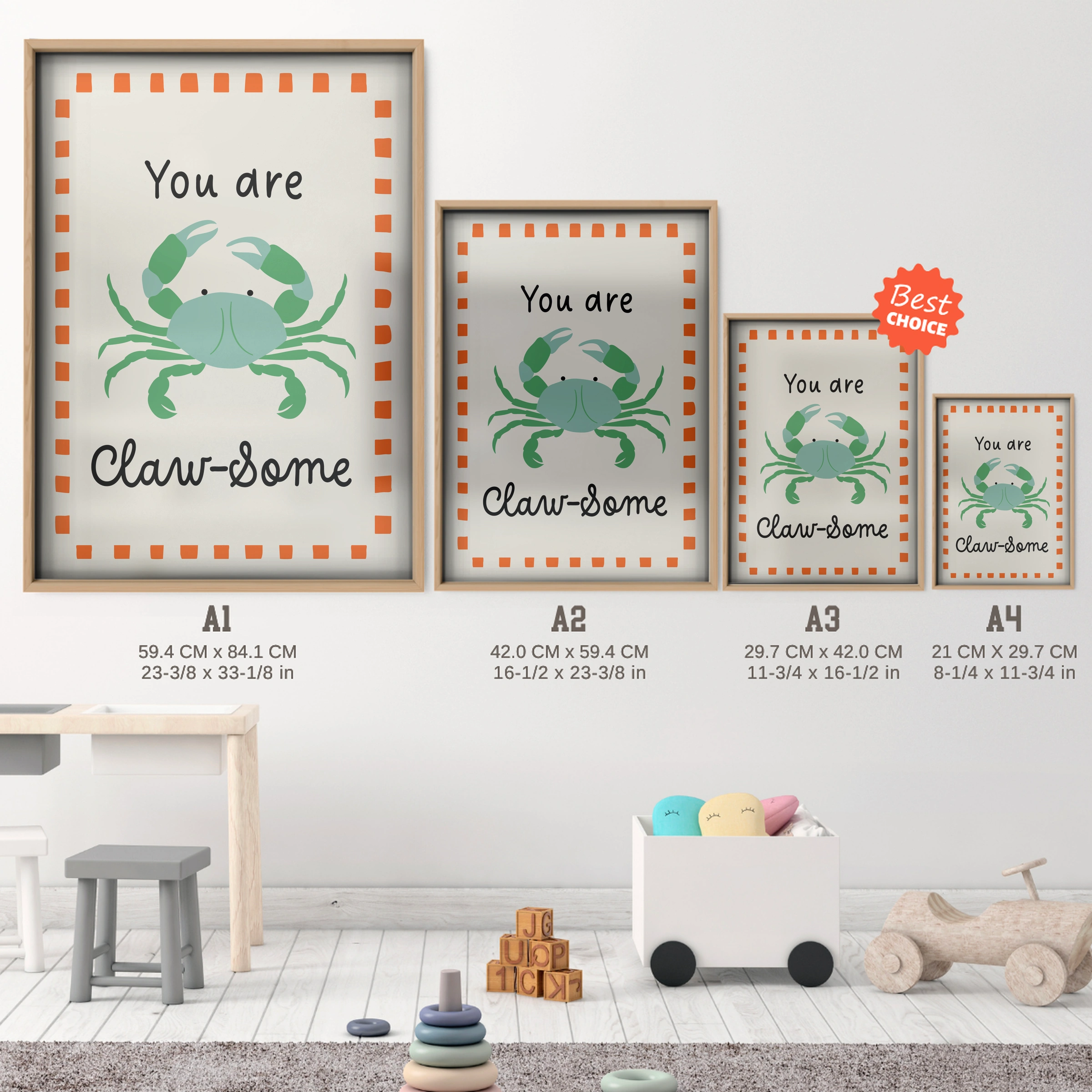 You Are Claw-some Nursery Print - size guide A4 A3 A2 A1 nursery print
