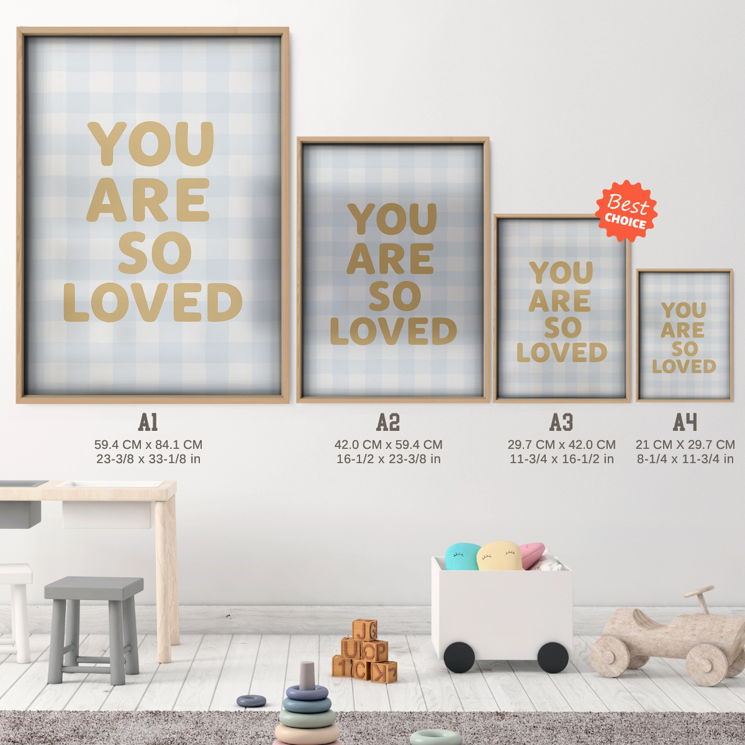 You Are So Loved Four Nursery Print - size guide A4 A3 A2 A1 nursery print