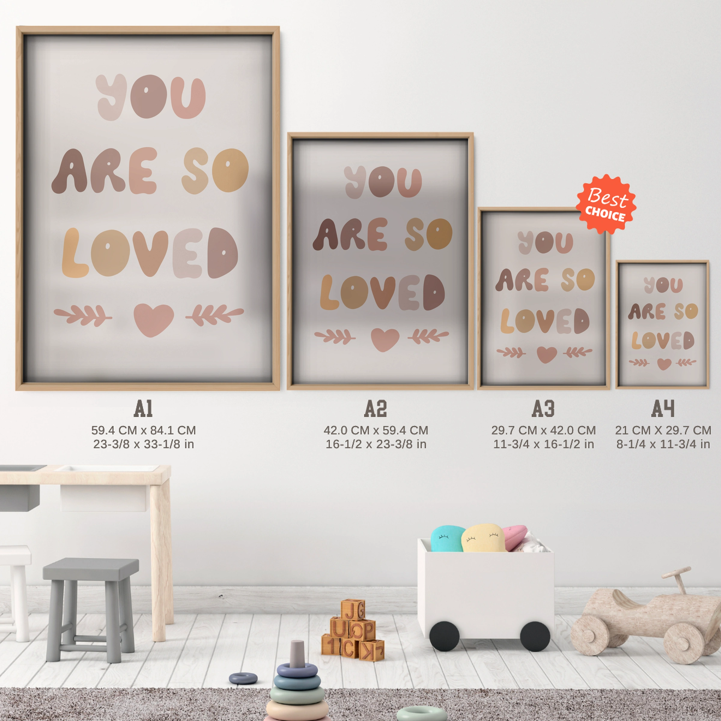 You Are So Loved Nursery Print - size guide A4 A3 A2 A1 nursery print