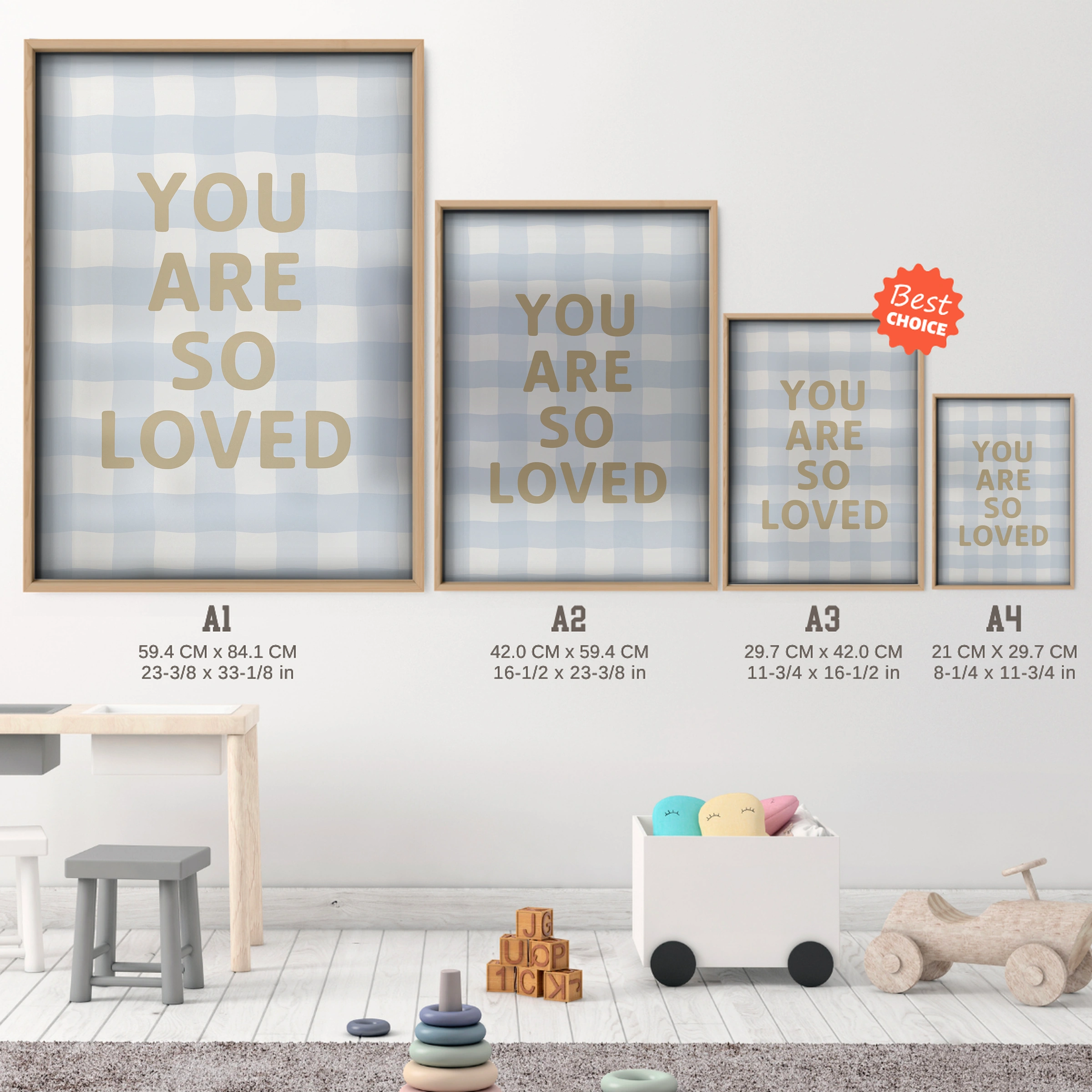 You Are So Loved Three Nursery Print - size guide A4 A3 A2 A1 nursery print