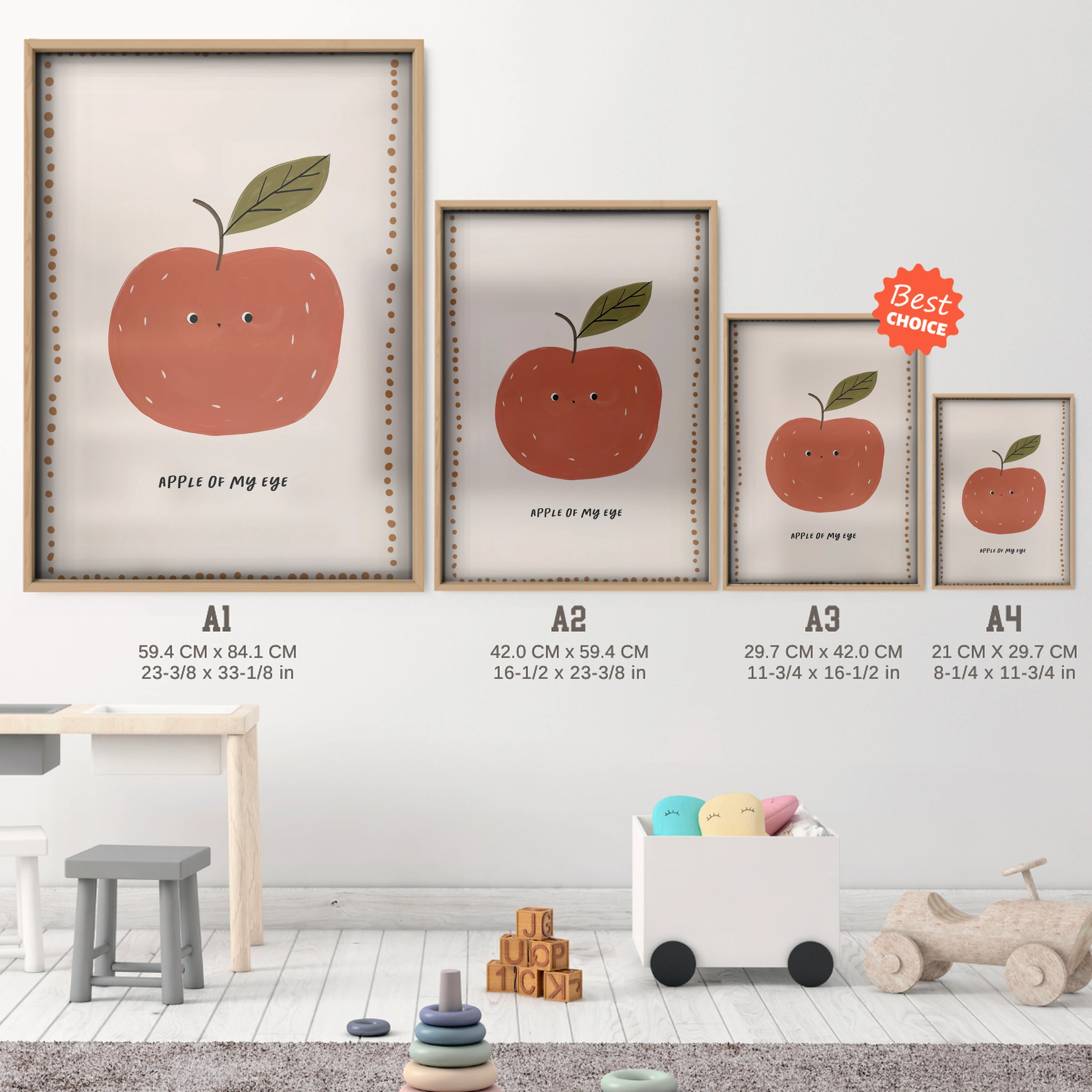 You Are So Sweet Apple Nursery Print - size guide A4 A3 A2 A1 nursery print