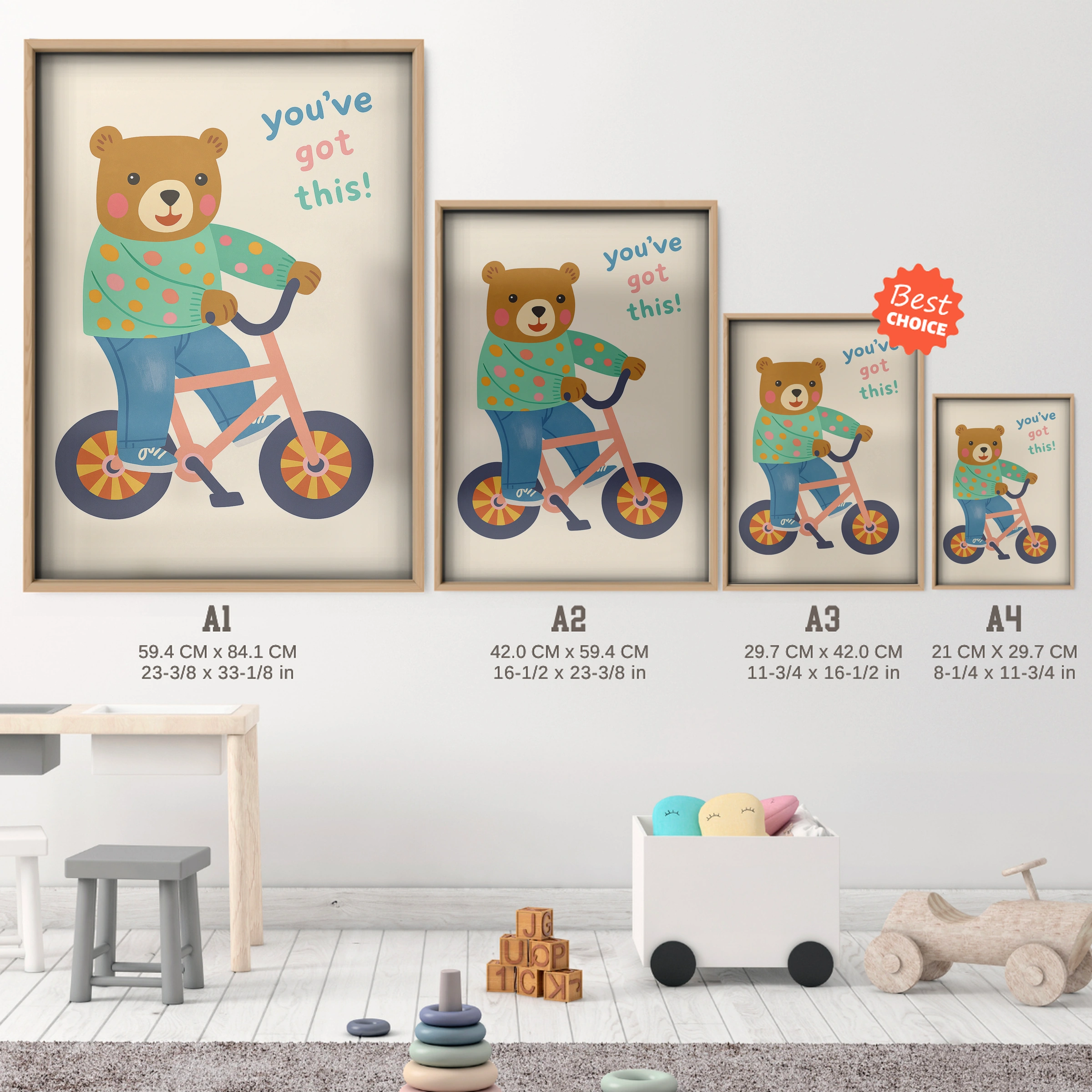 You've Got This Bear Nursery Print - size guide A4 A3 A2 A1 nursery print
