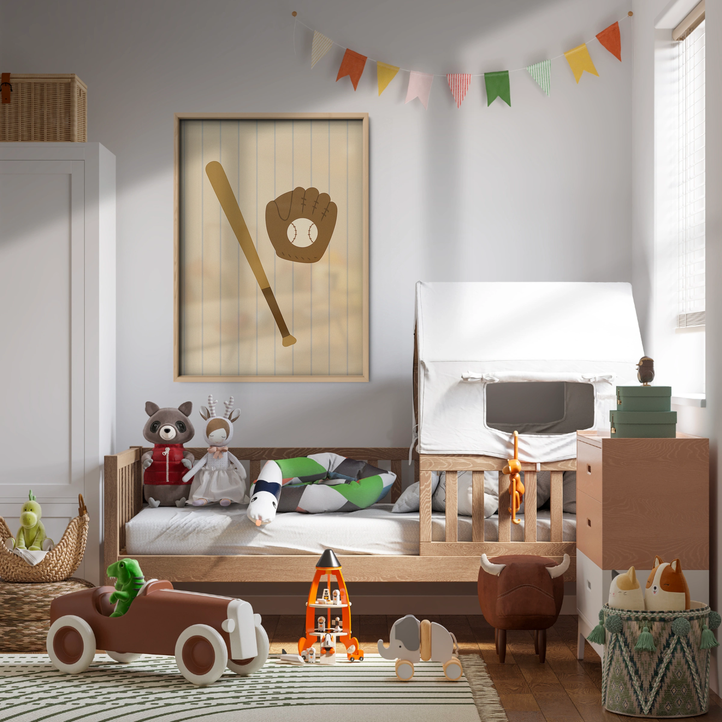 Baseball Bat and Glove Nursery Print - kids room wall art print