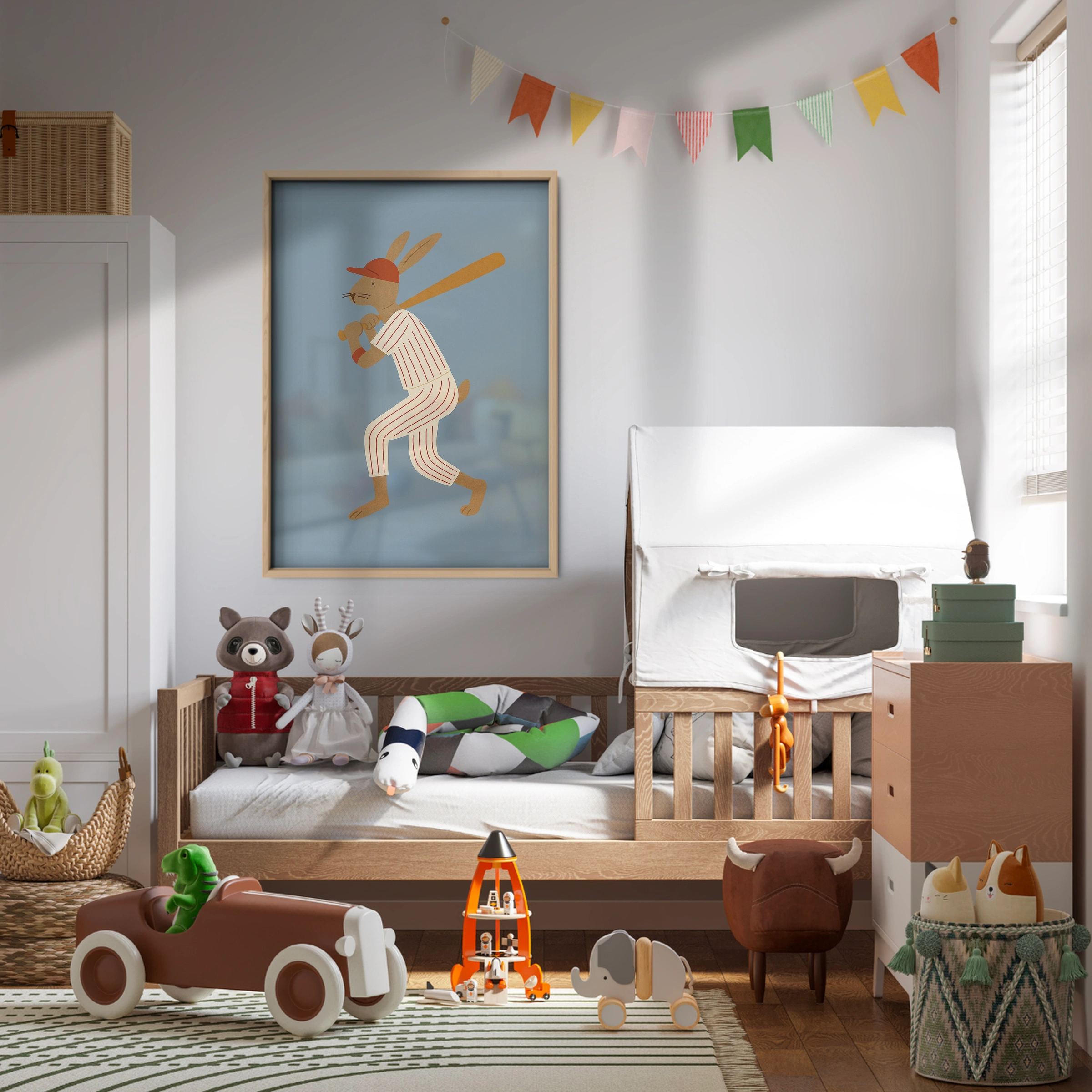 Baseball Rabbit Nursery Print