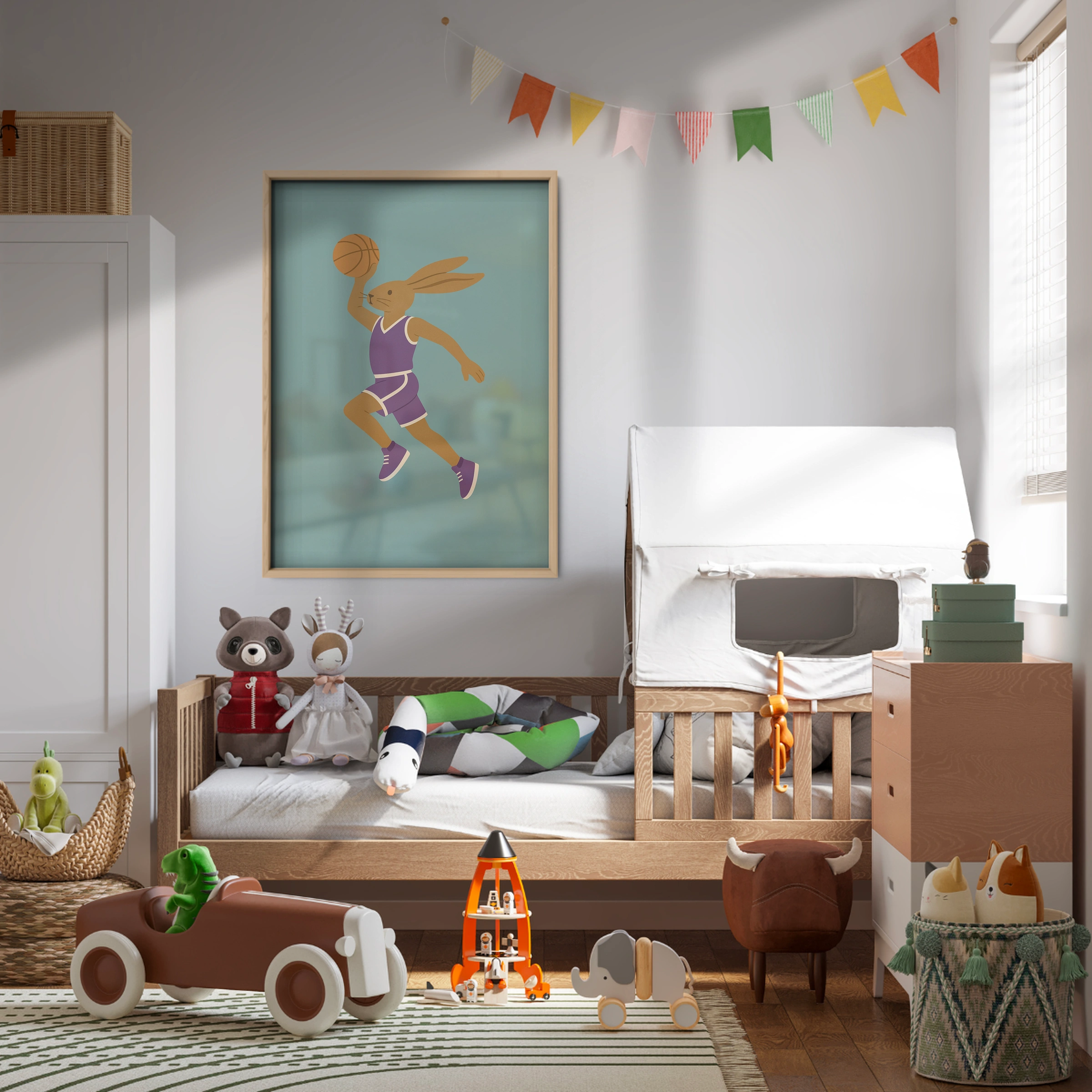 Basketball Rabbit Nursery Print - kids room wall art print