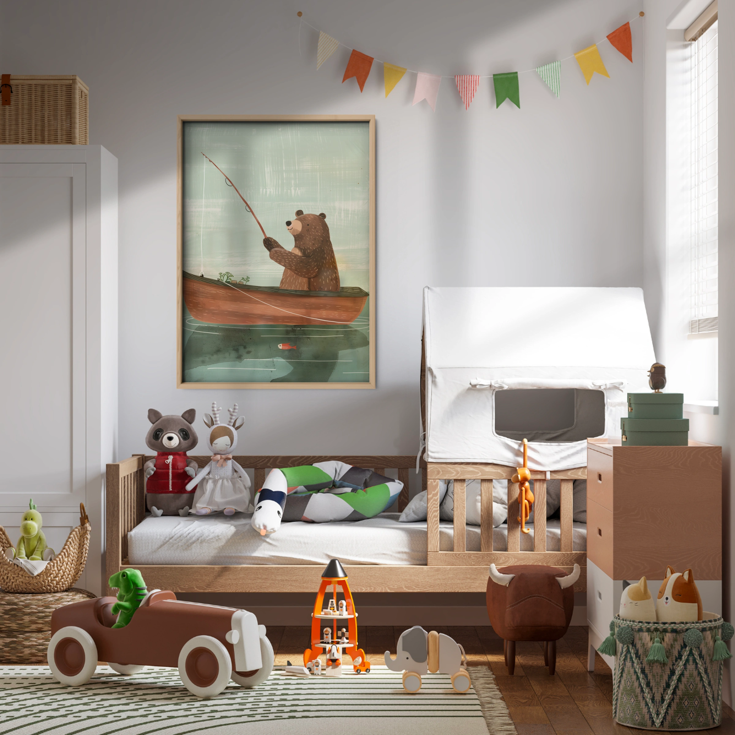 Bear Fishing at Dawn Nursery Print