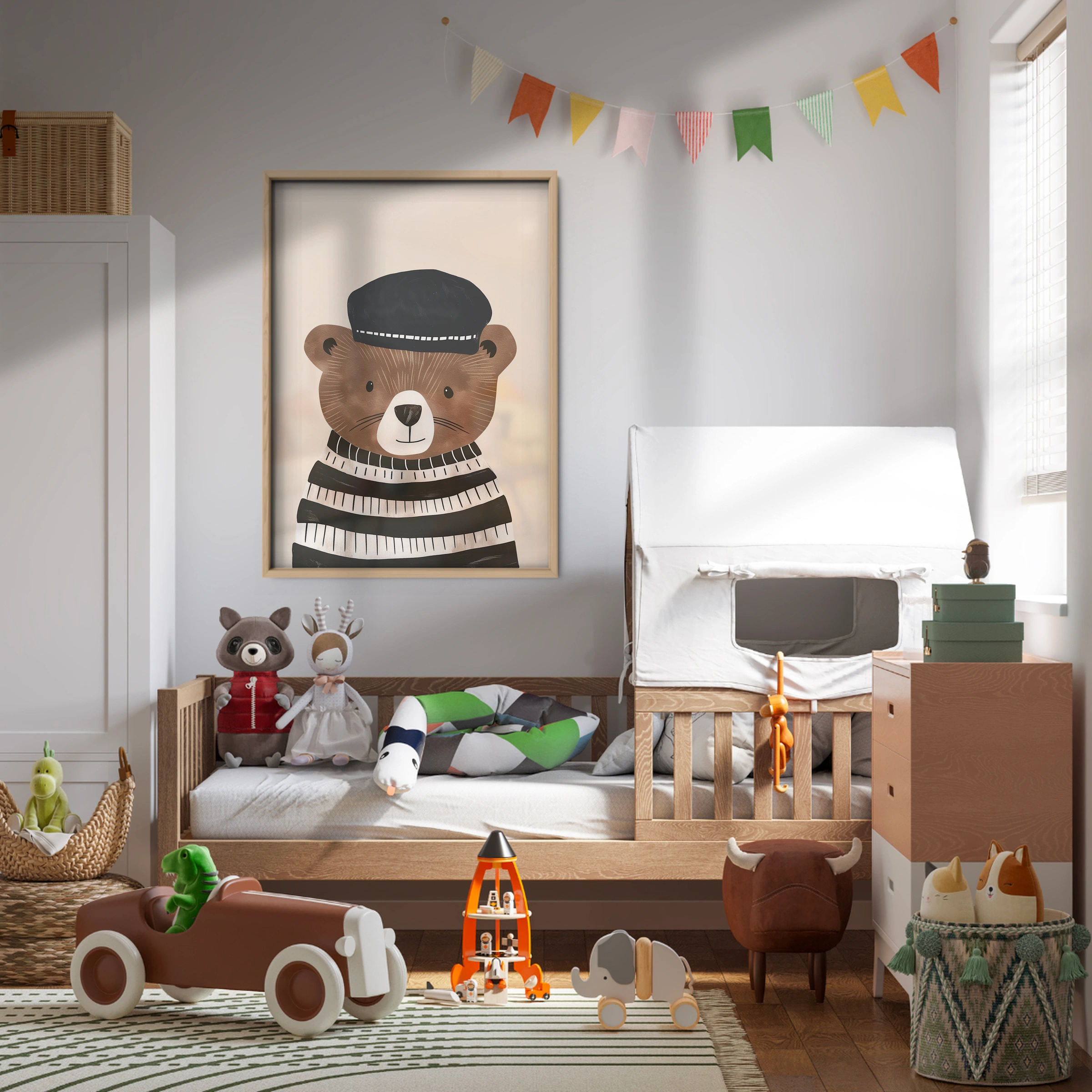 Bear in a Beret Nursery Print
