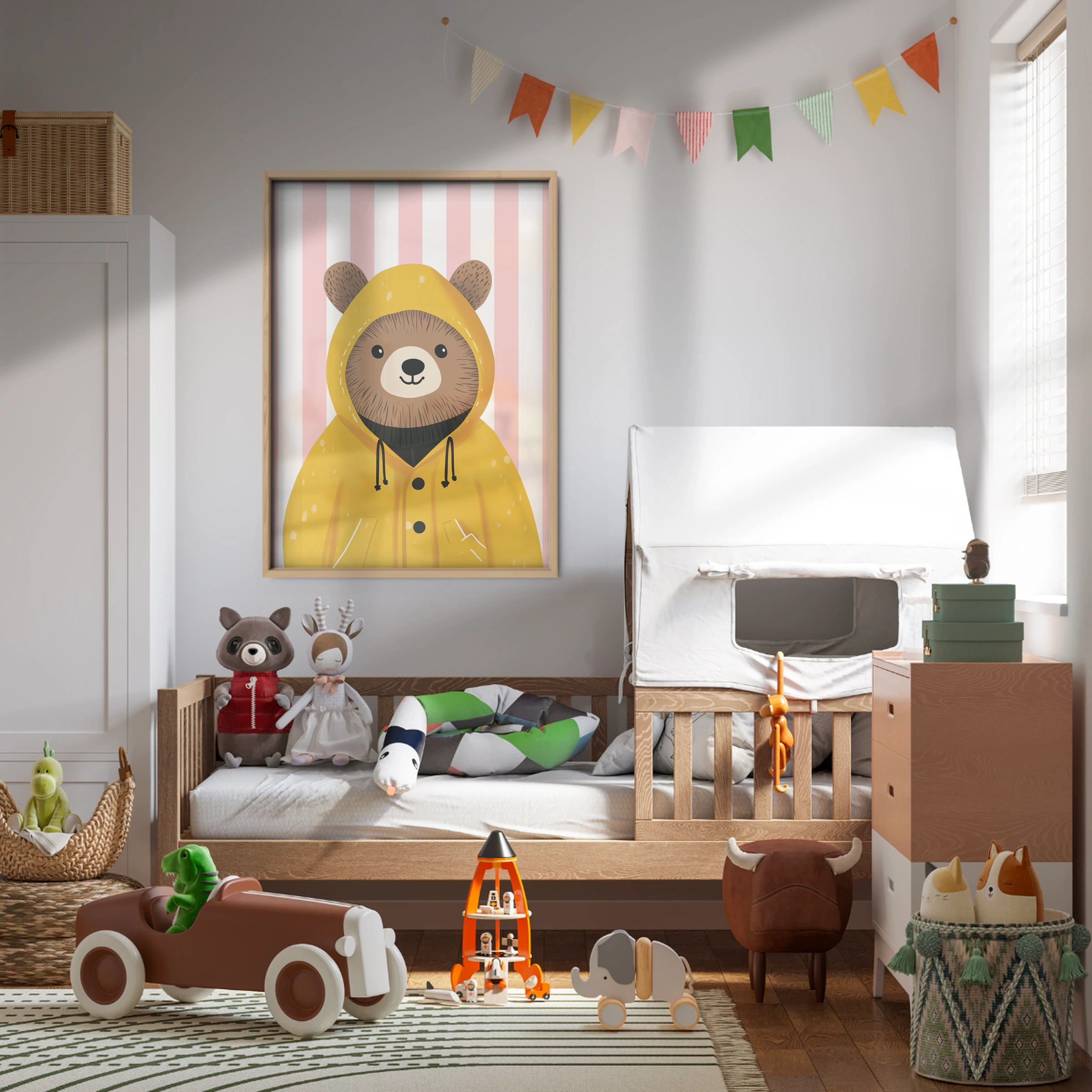 Bear in a Raincoat Nursery Print