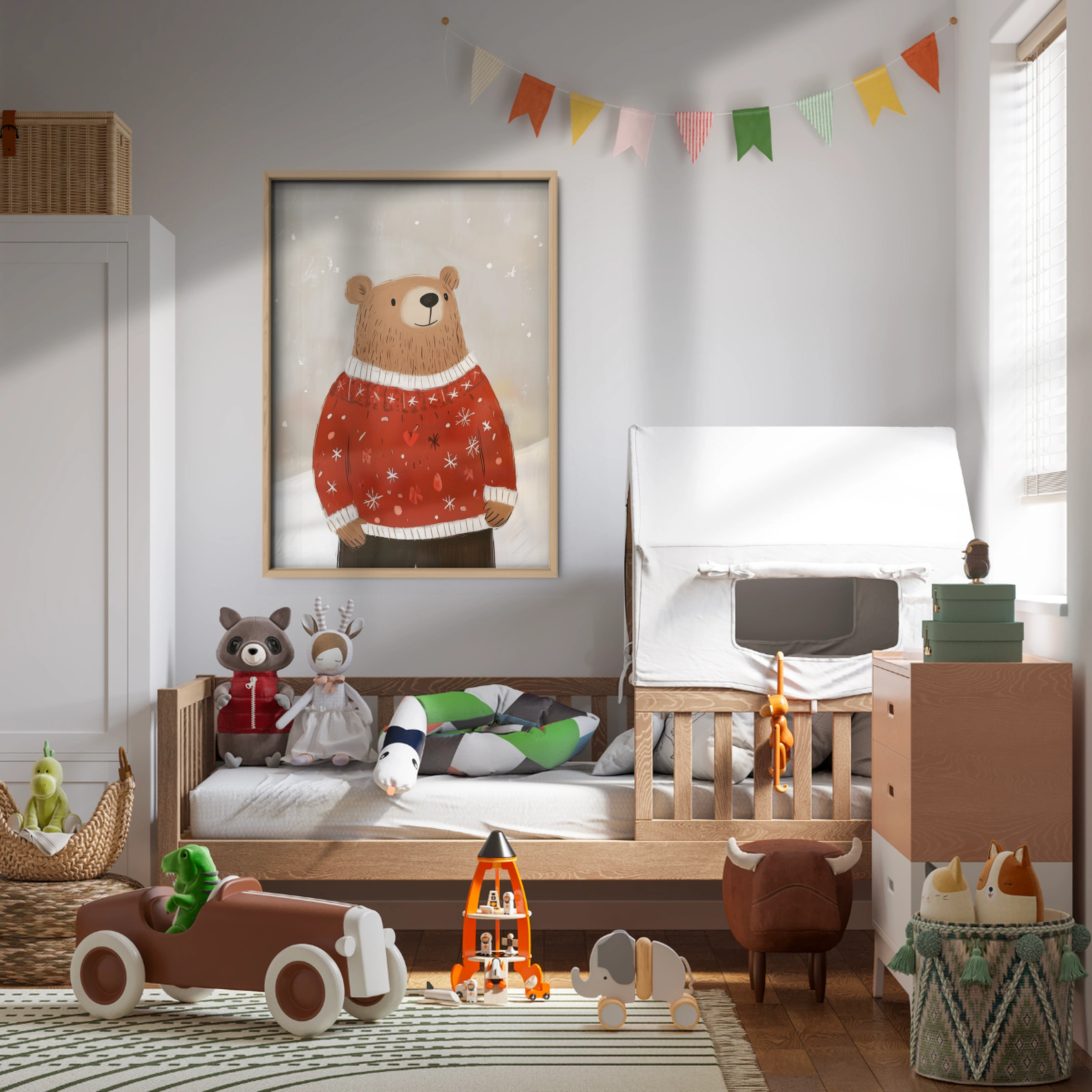 Bear in a Red Sweater Christmas Print