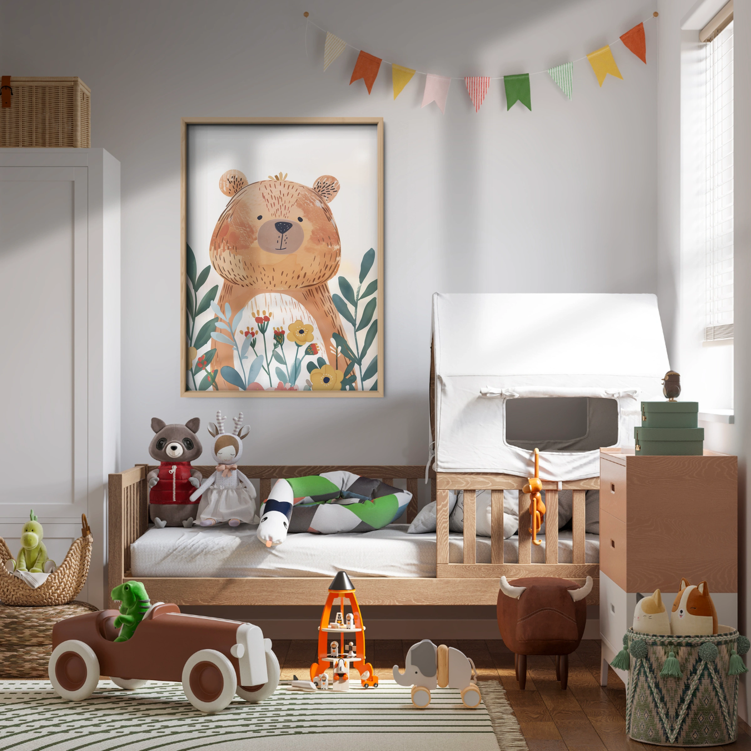 Bear in Flowers Nursery Print