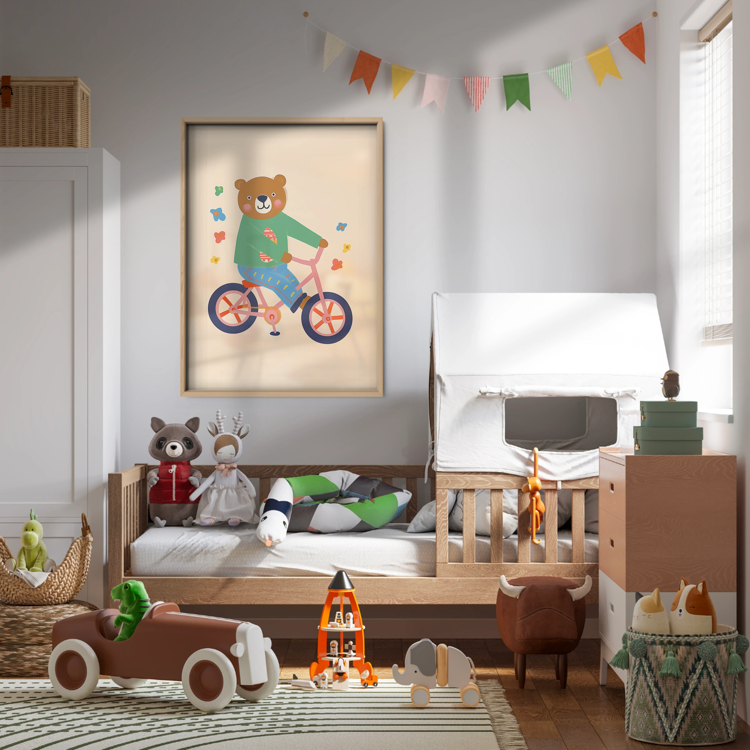 Bear on a Bicycle Nursery Print