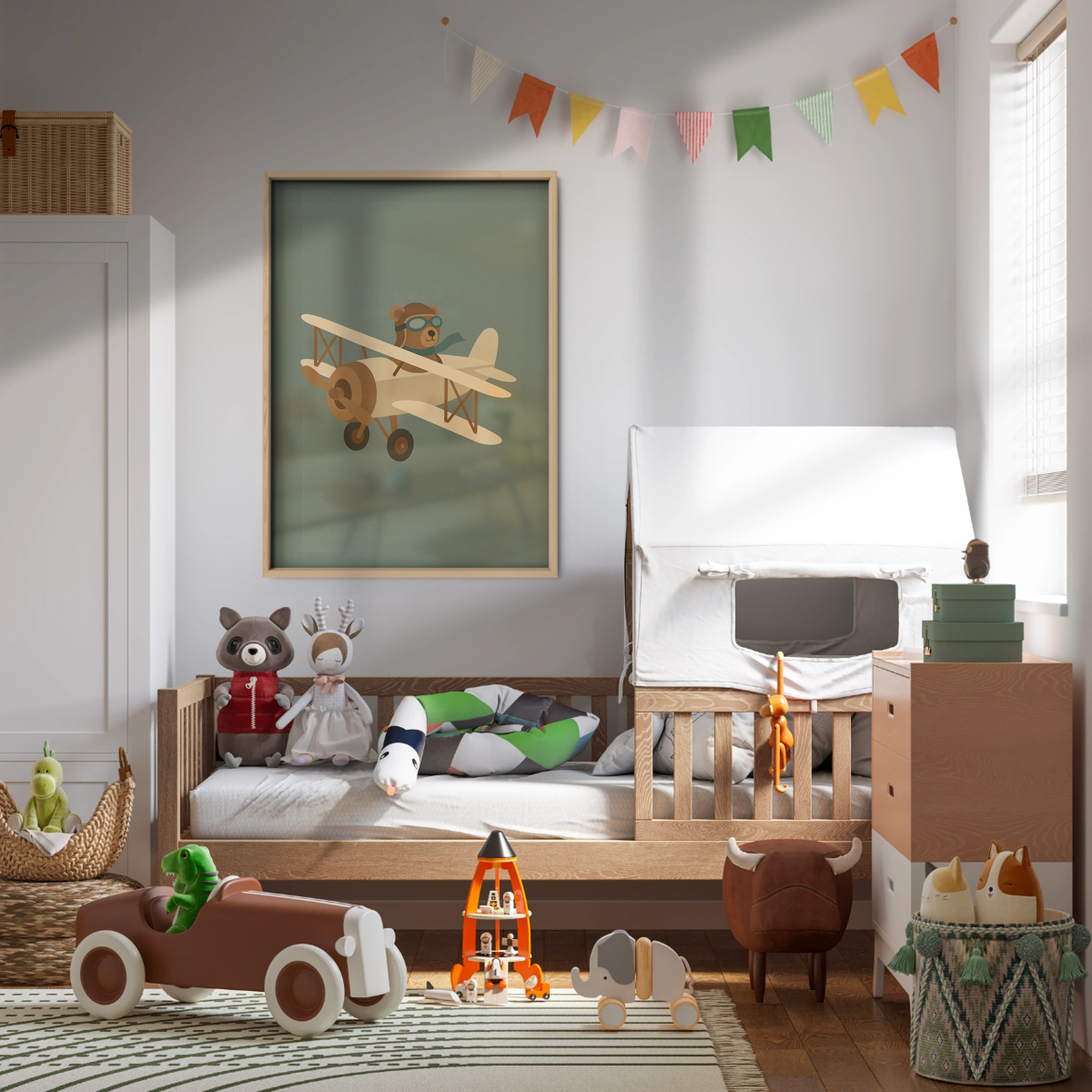 Bear Pilot in a Plane Nursery Print