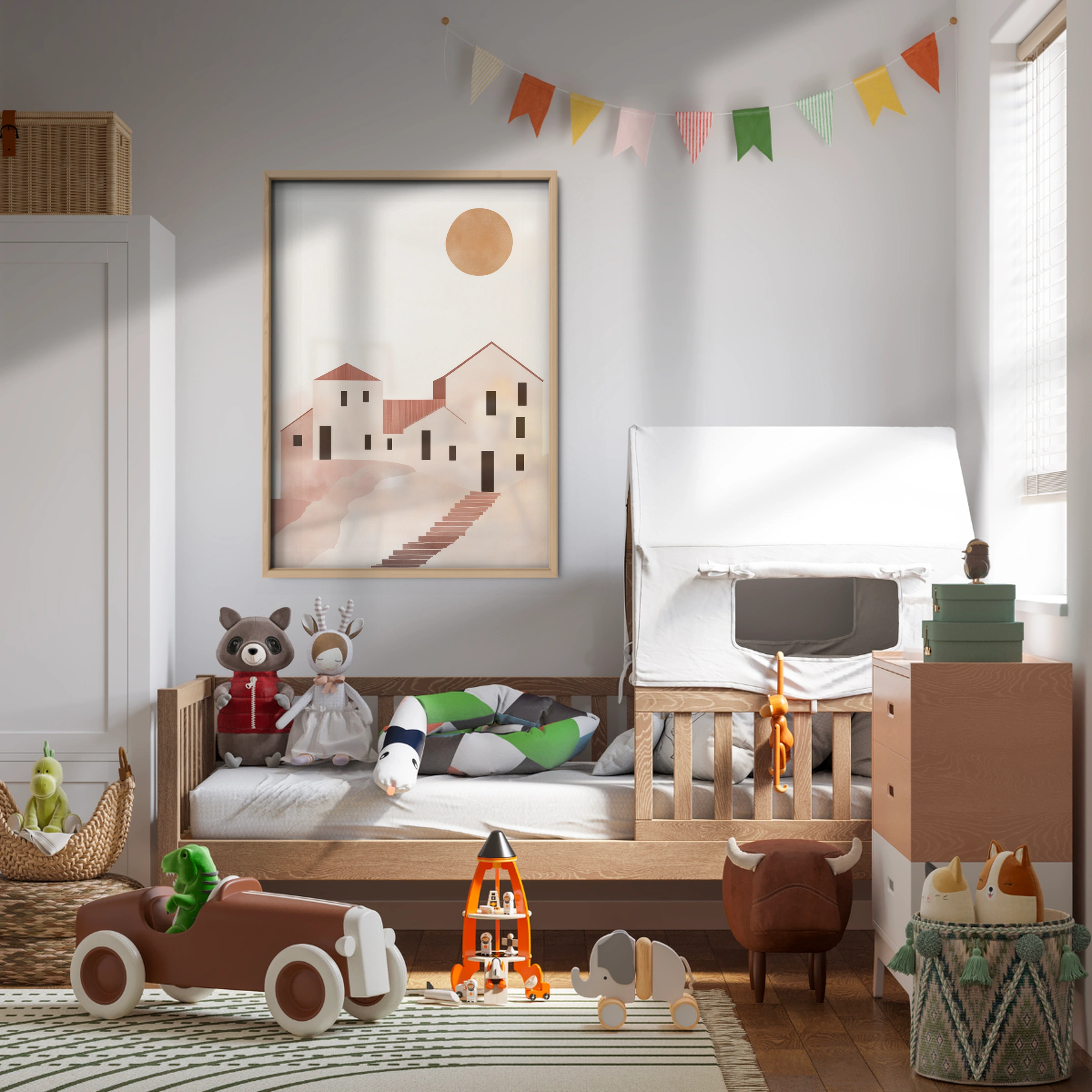 Beige Village Nursery Print