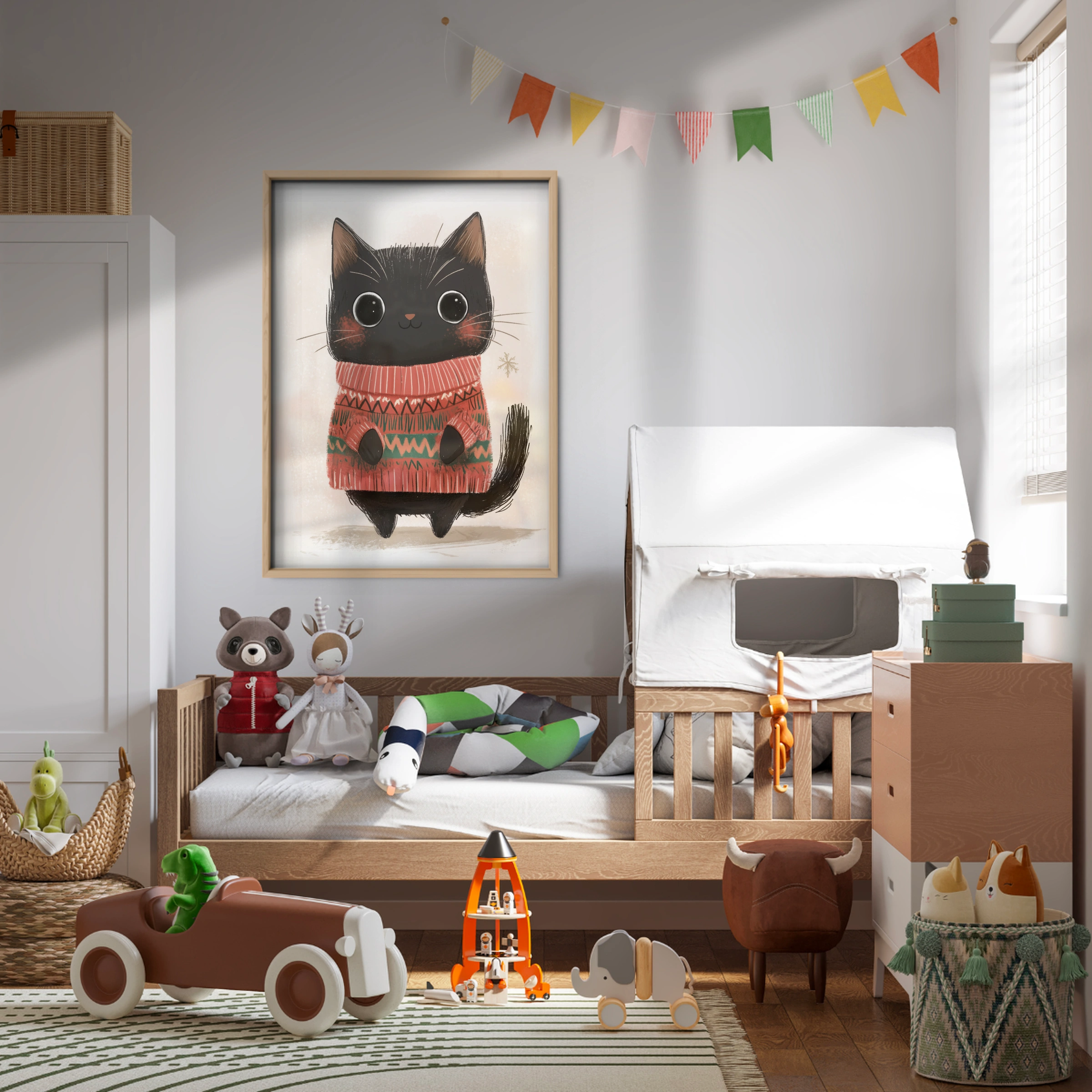 Black Cat in a Sweater Christmas Print
