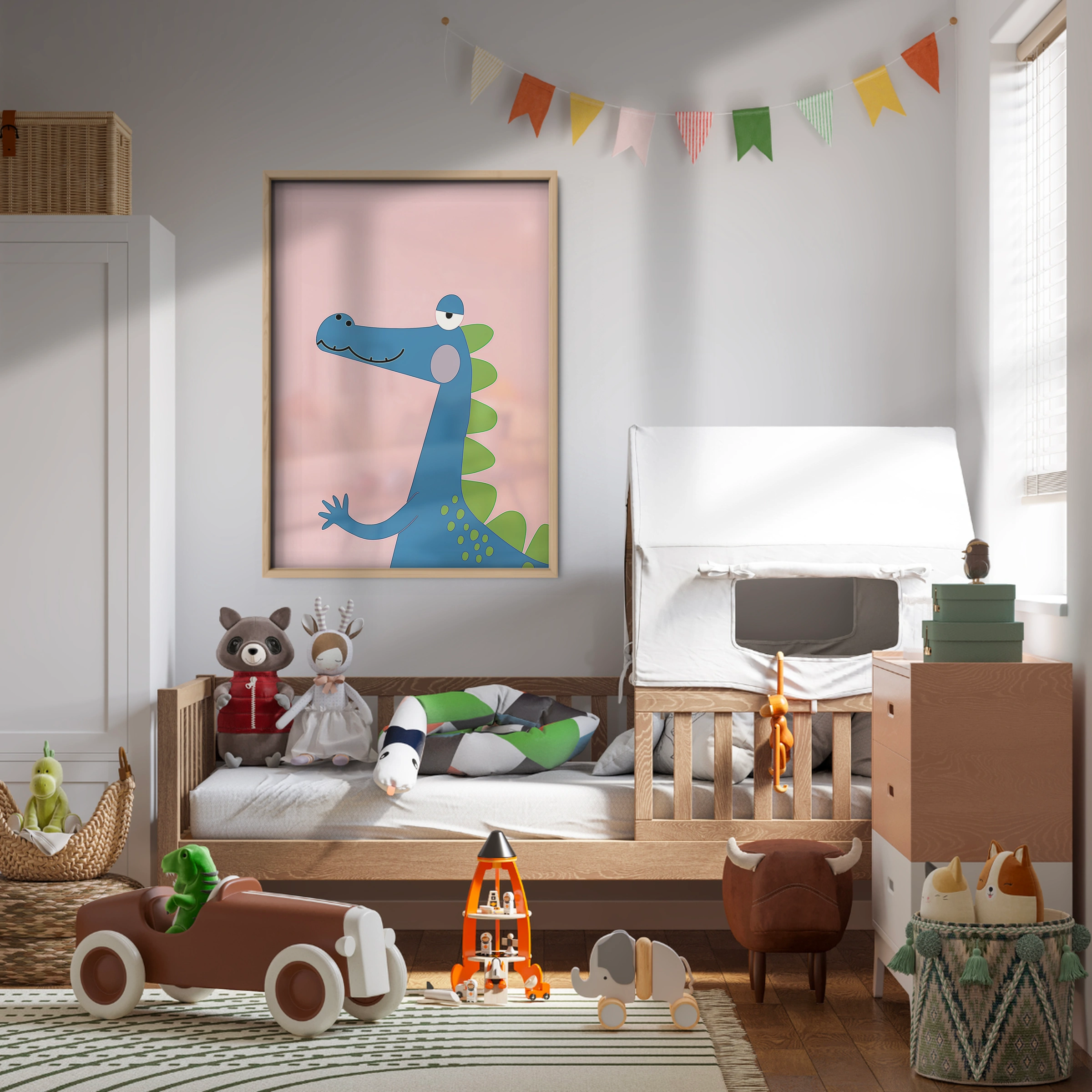 Blue Dinosaur Nursery Print