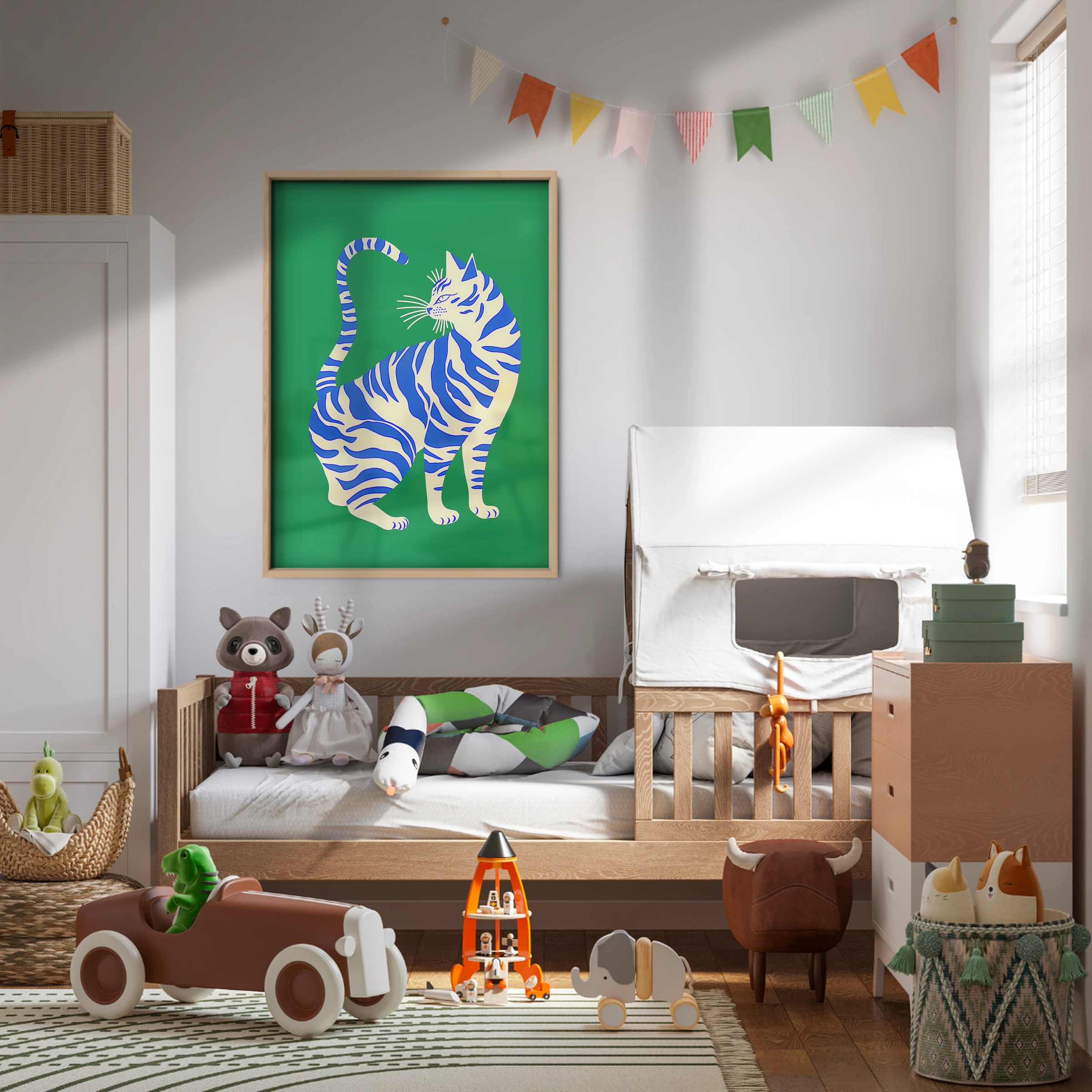 Blue Tiger Cat Nursery Print