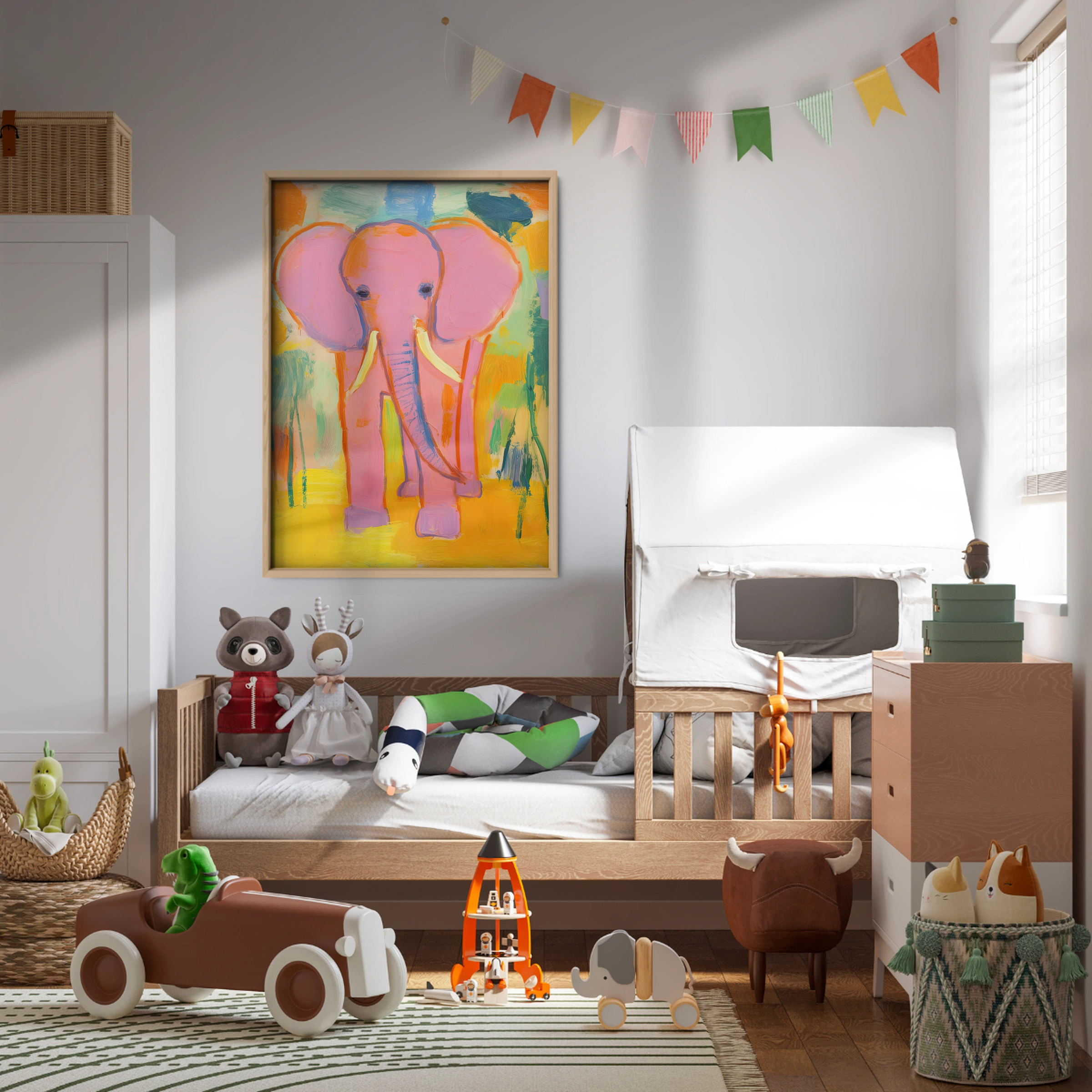 Bold Pink Elephant Nursery Print
